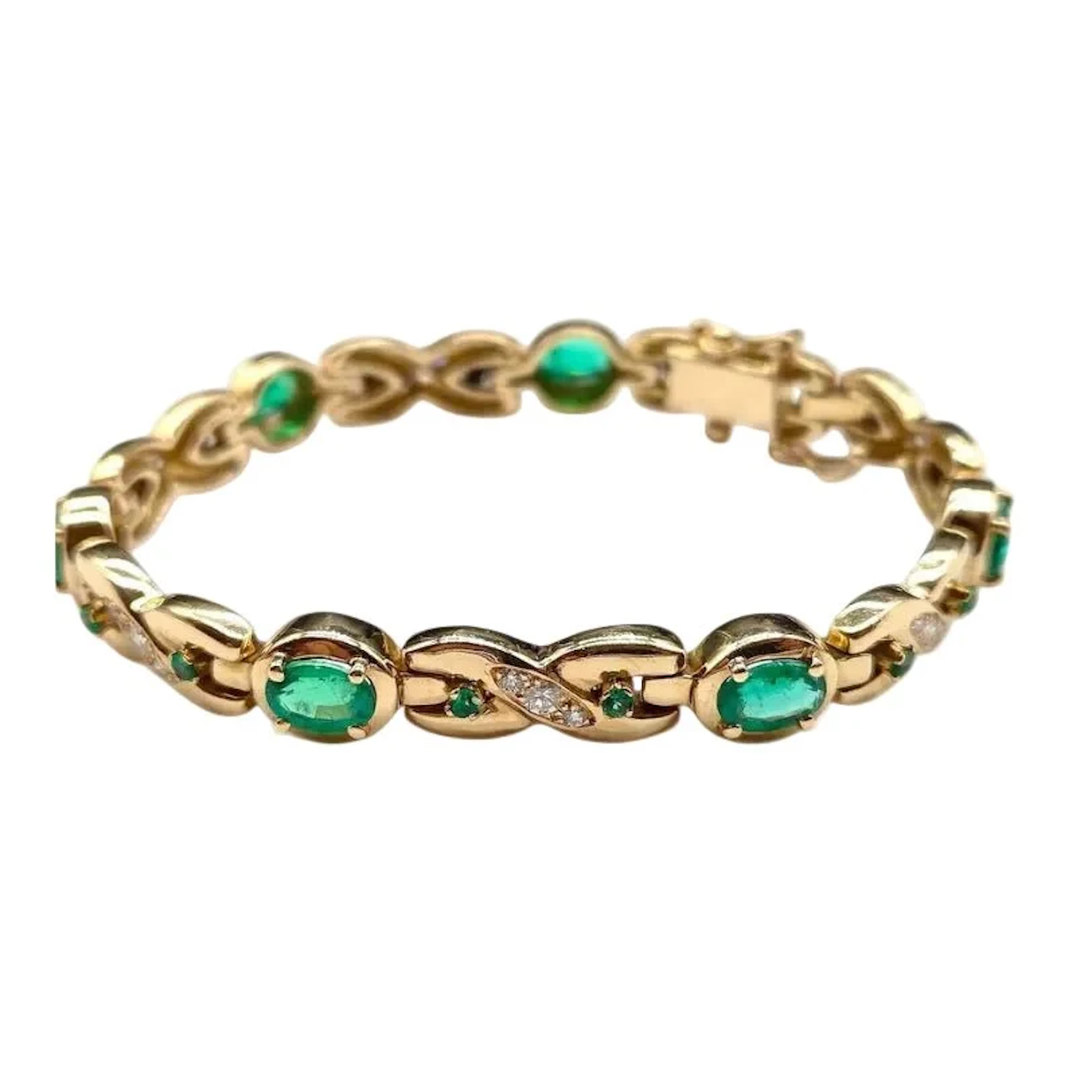 Bracelet Ligne en or jaune, émeraudes et diamants