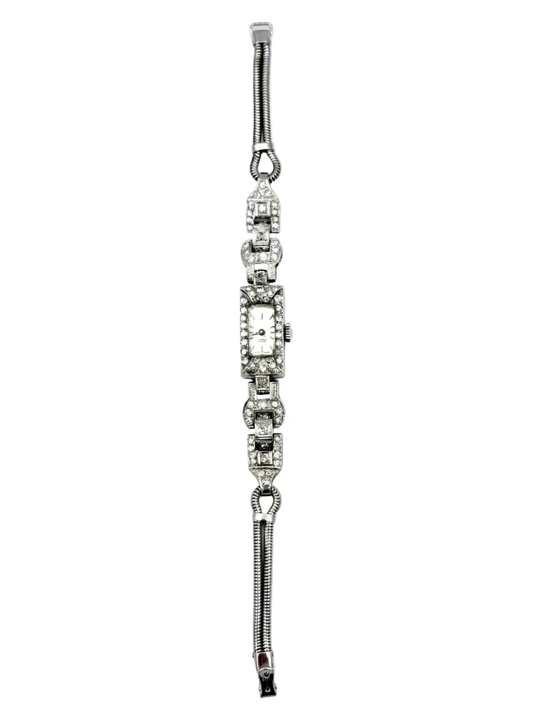 Art Deco watch in platinum, gold, and diamonds