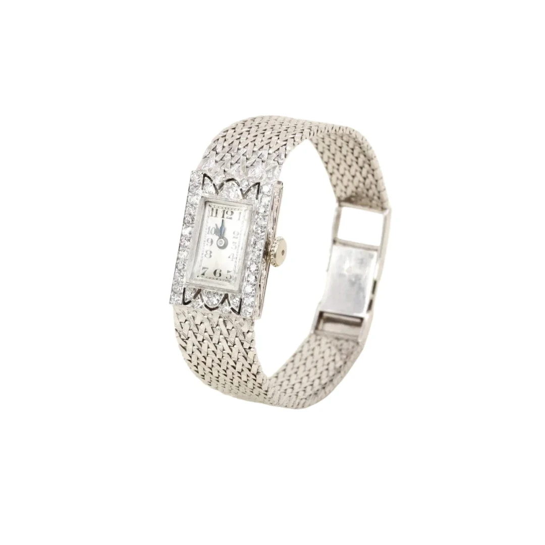 Art Deco white gold and diamond watch