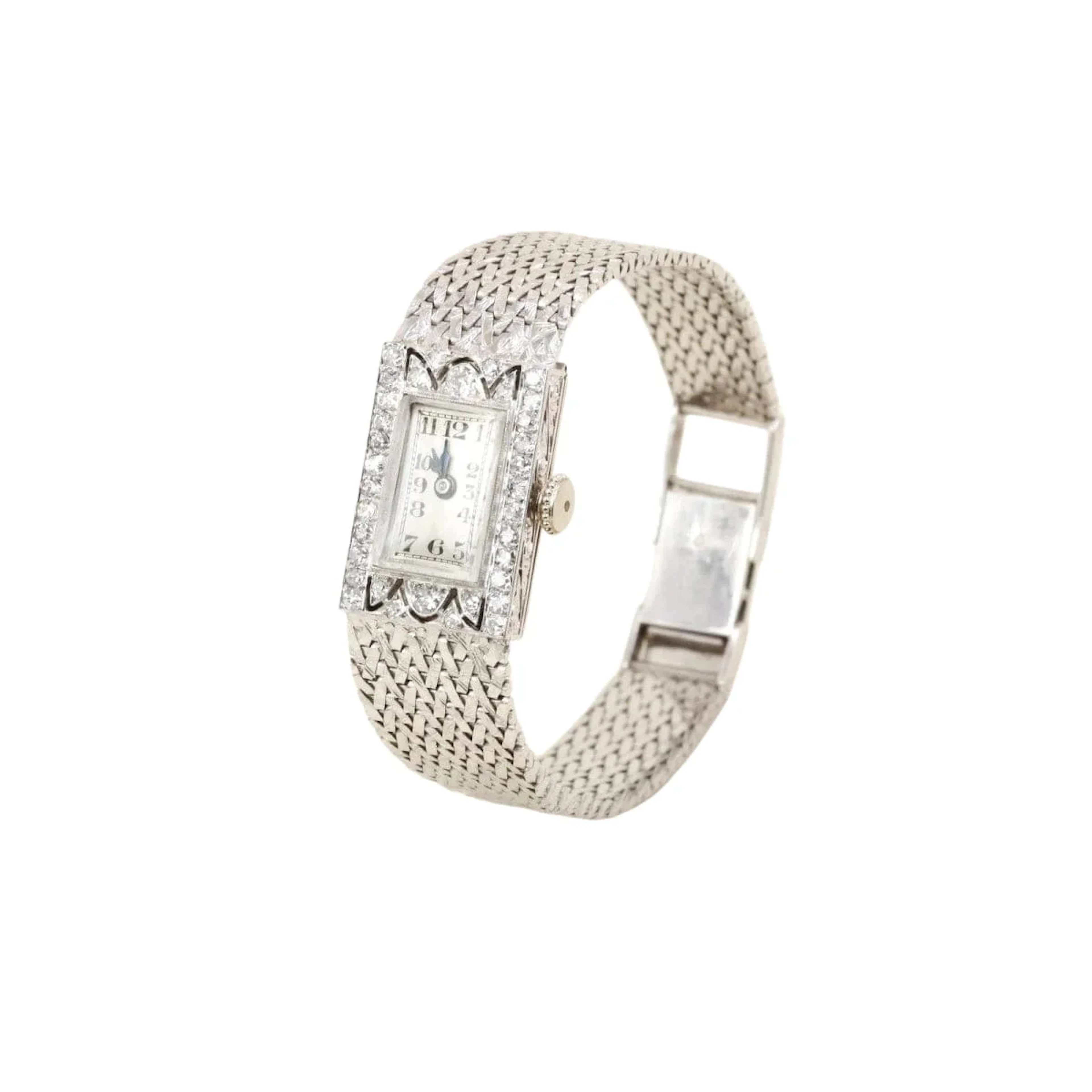 Art Deco white gold and diamond watch