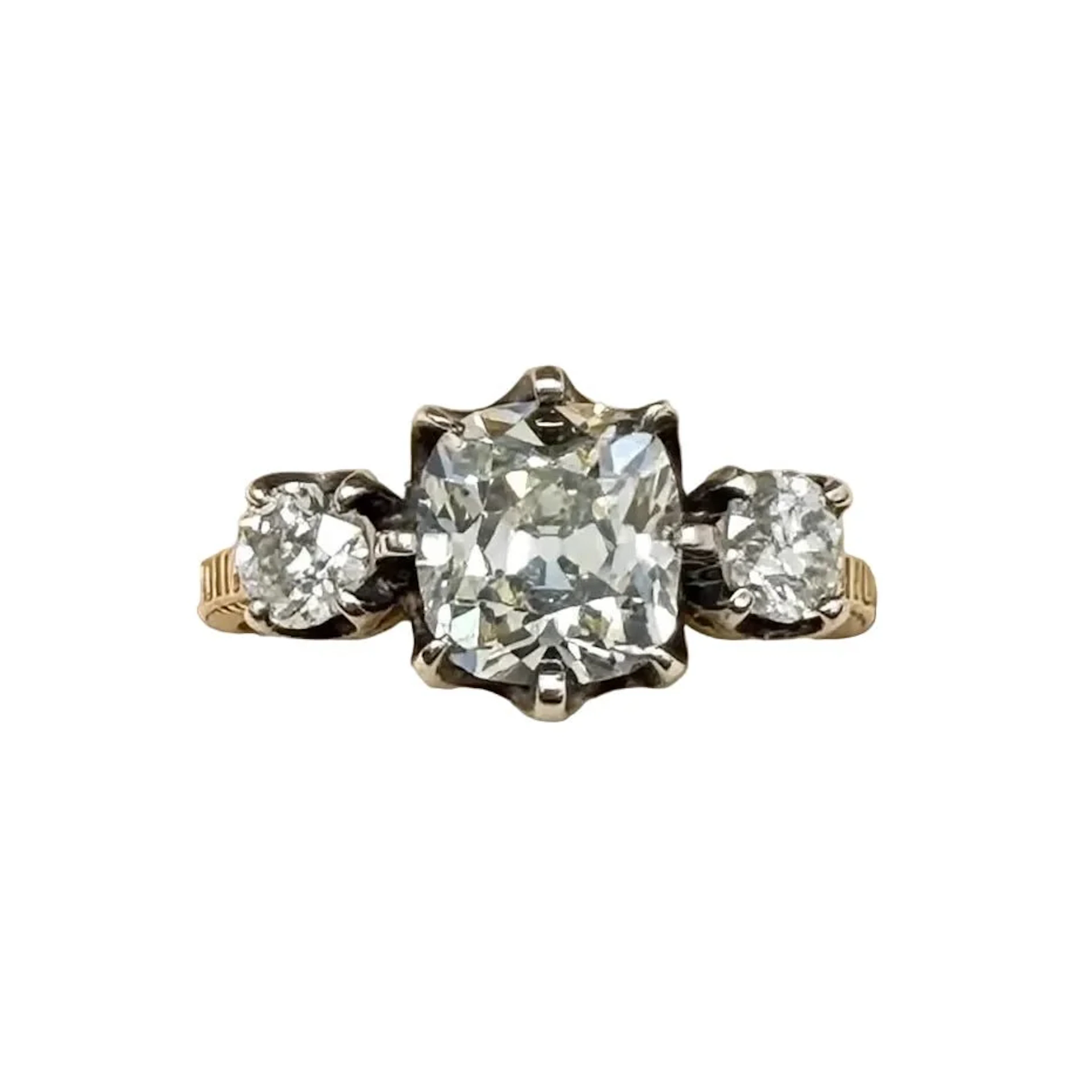 Trilogy Ring in Yellow Gold, Silver, and Diamonds