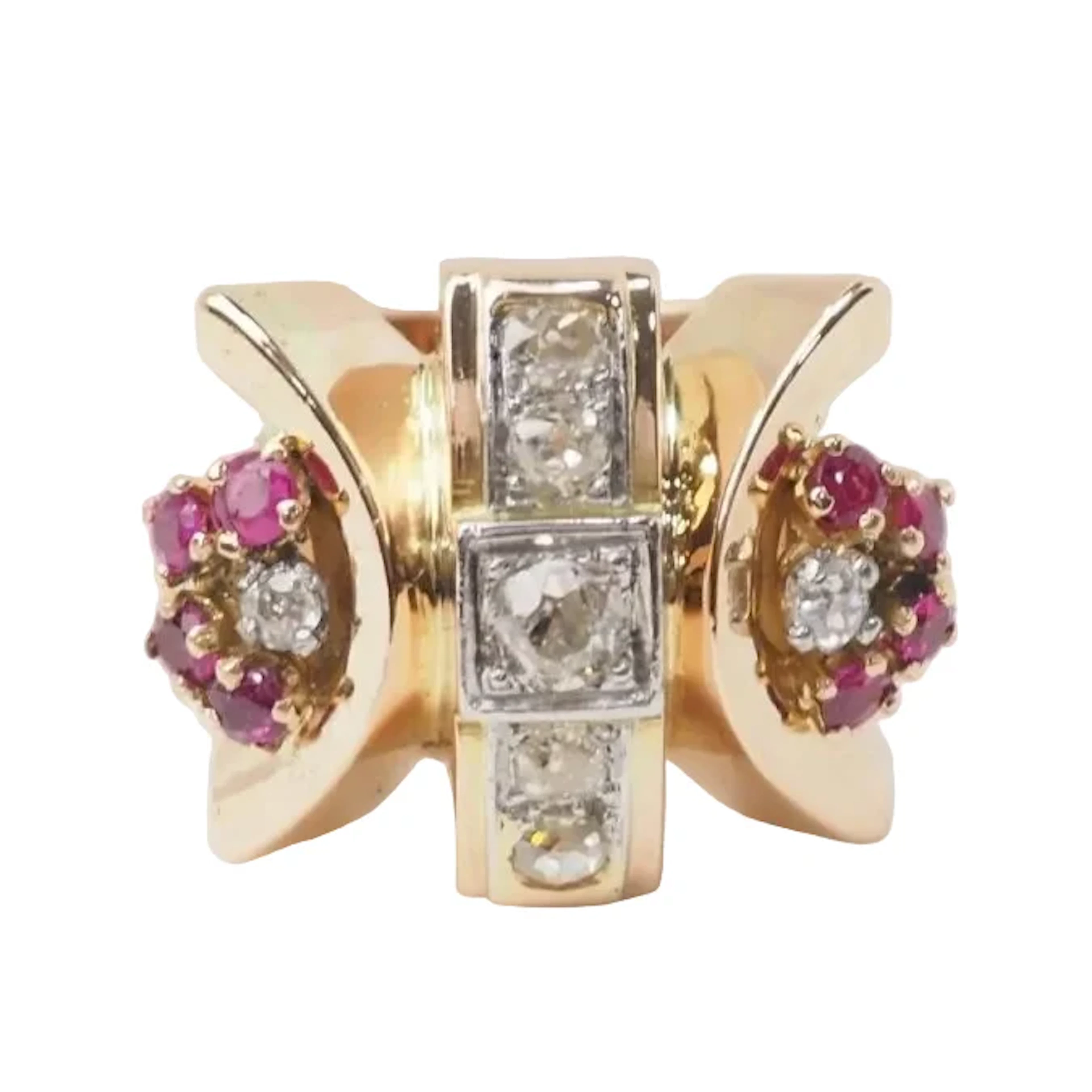 Ring Tank in yellow gold, ruby and diamonds