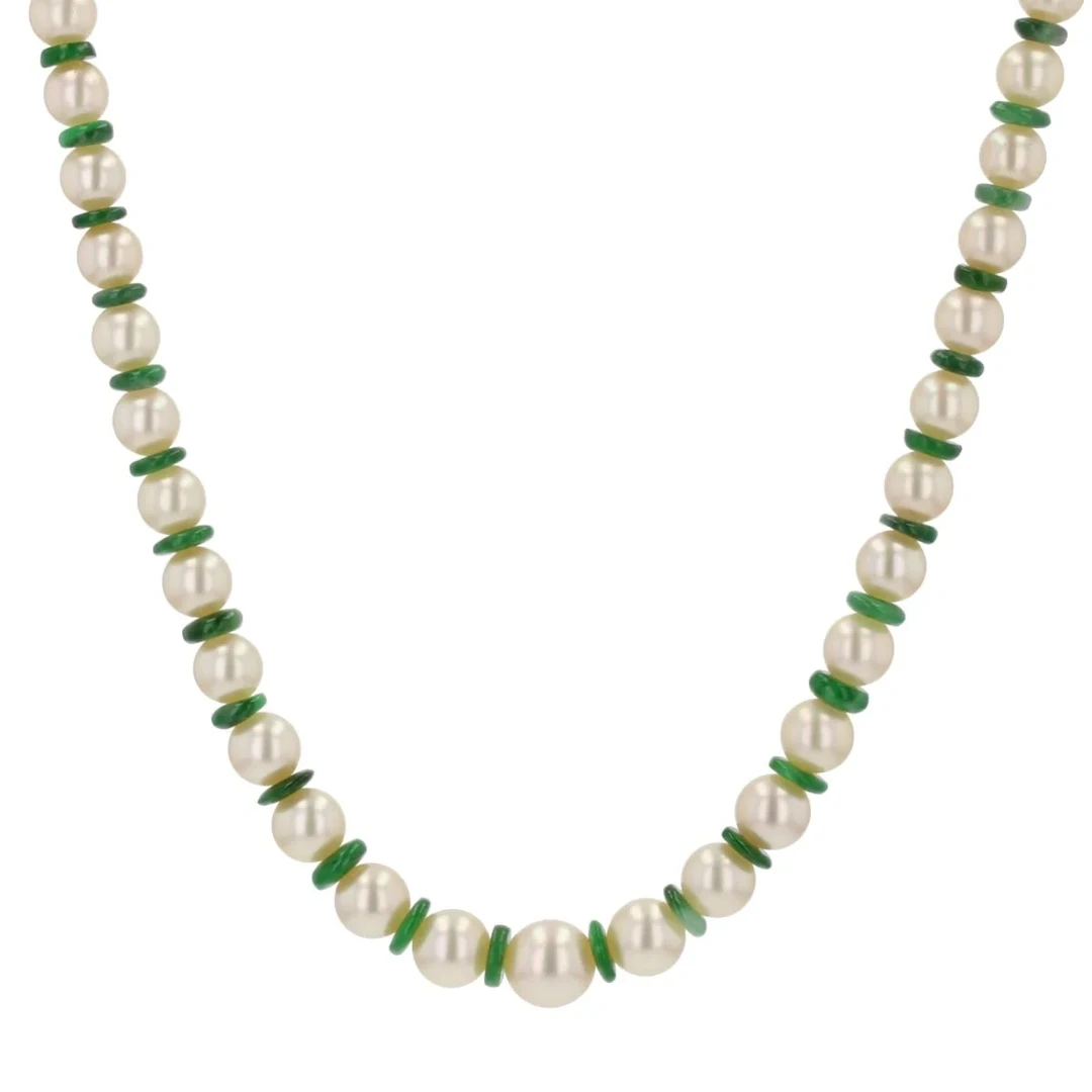 White gold and jade pearl necklace