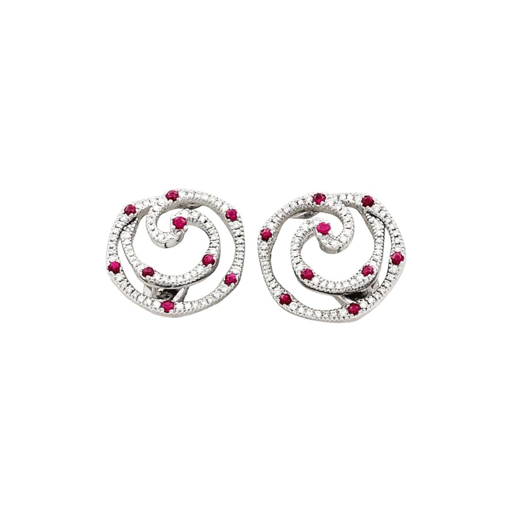 Boucles d'oreilles Puces GIOVANNI FERRARIS en or blanc, rubis et diamants