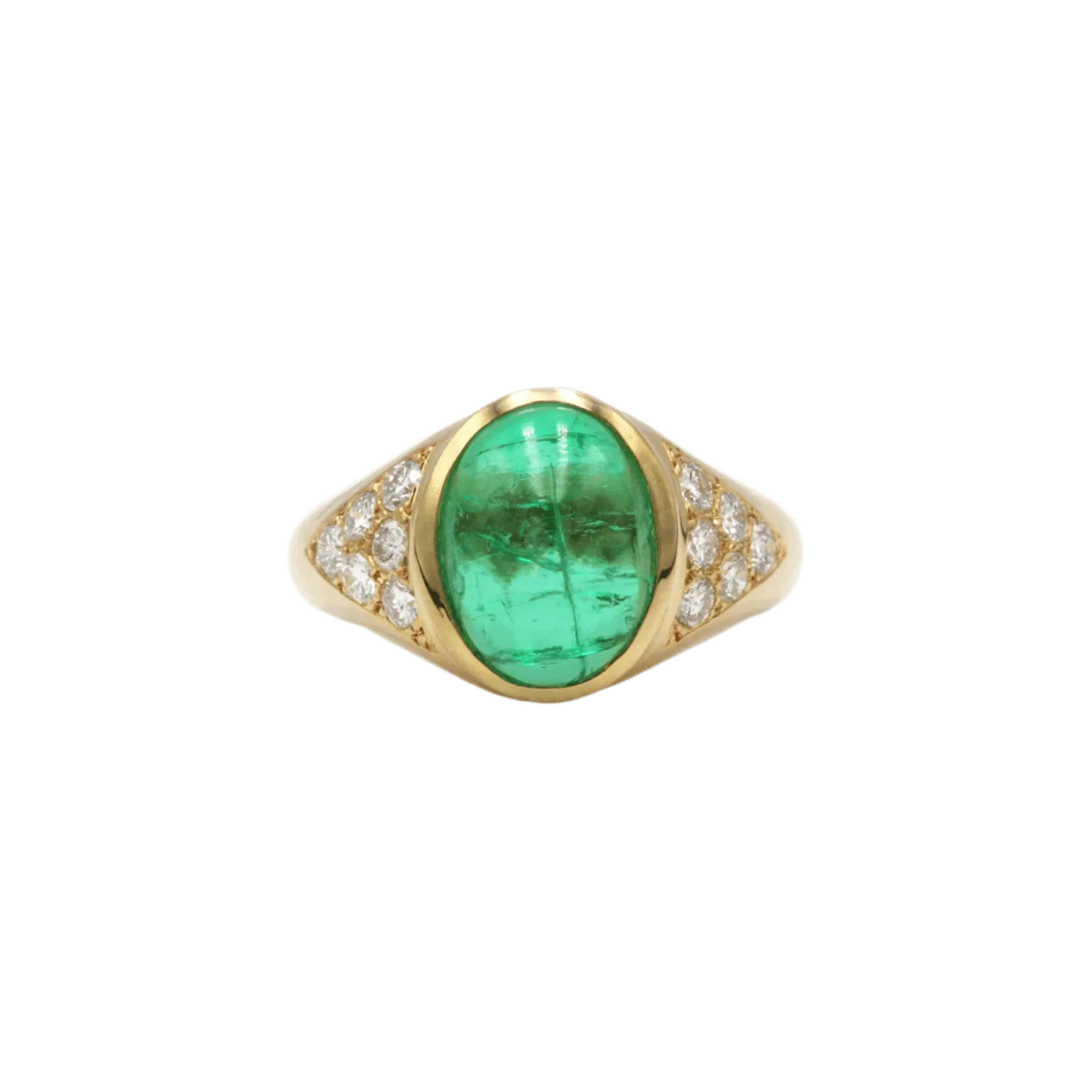 Ring Dome in yellow gold, emerald and diamonds