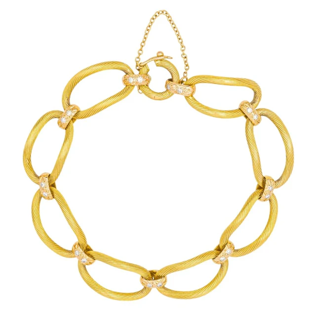 Bracelet Maille en or jaune, or rose et diamants