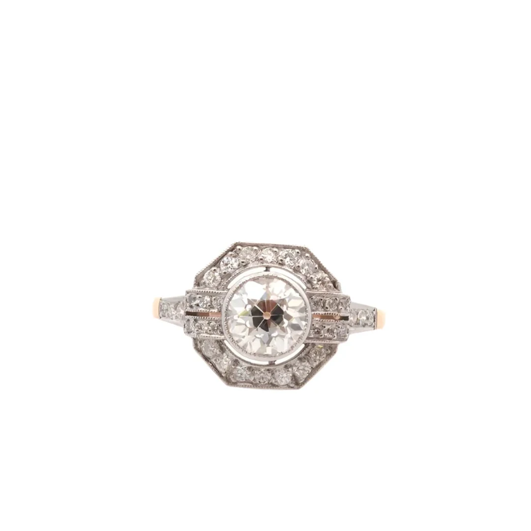 Ring Marguerite en yellow gold, paltinium and diamonds