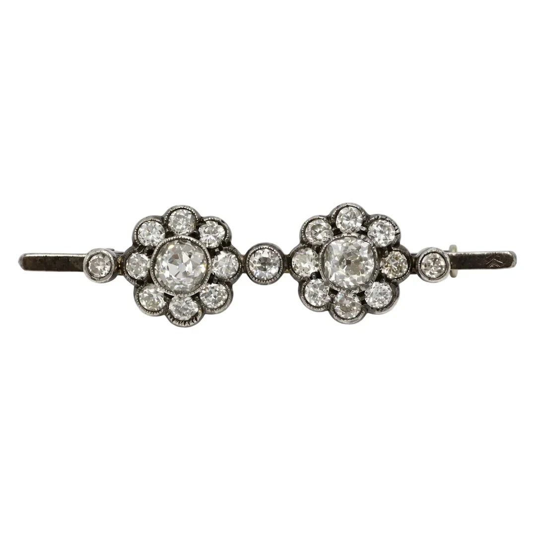 Yellow Gold, Silver, and Diamond Brooch