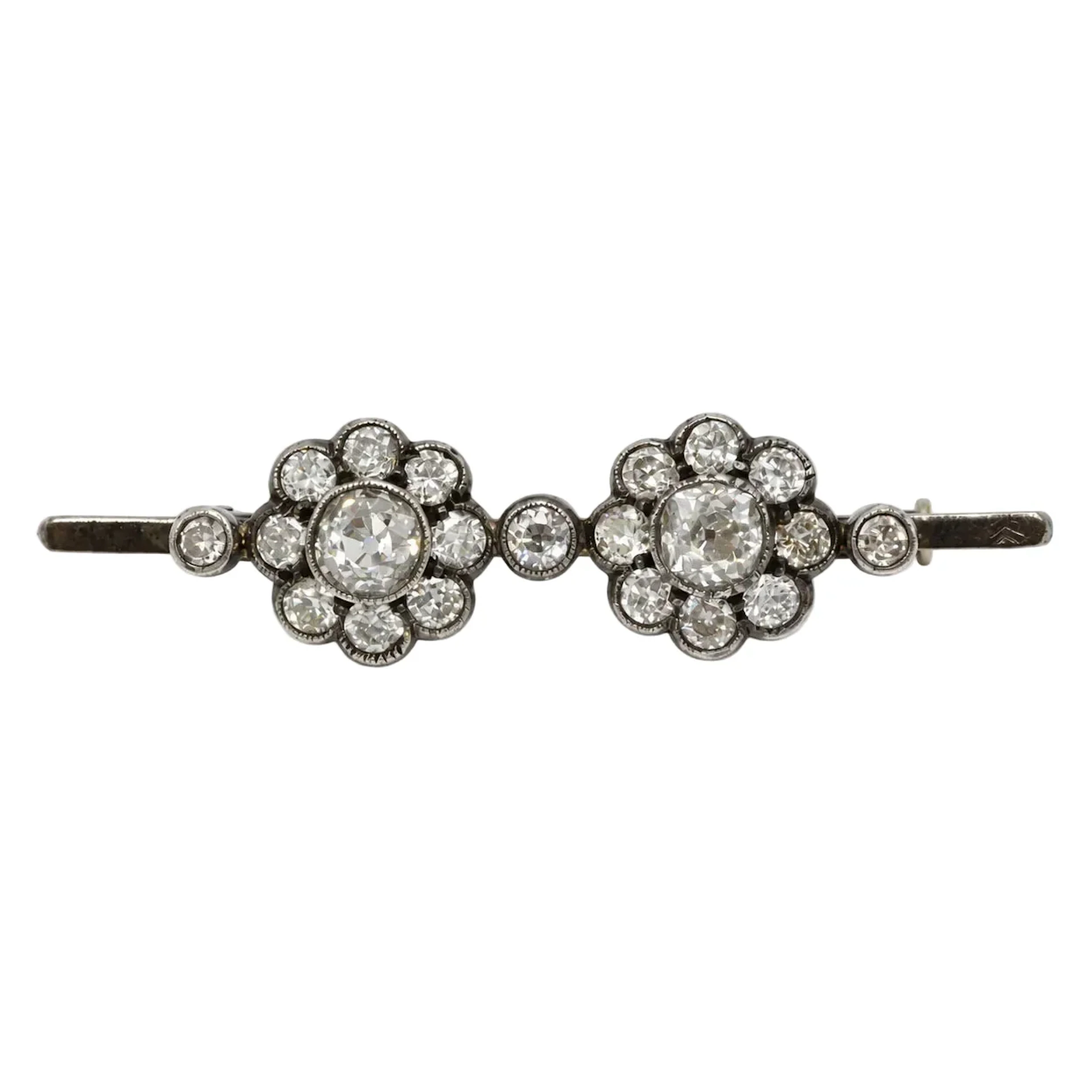 Yellow Gold, Silver, and Diamond Brooch