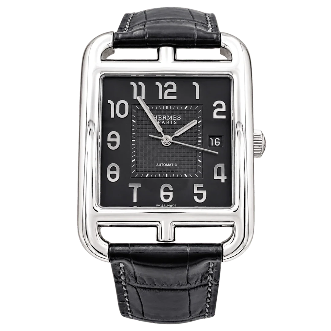 Montre HERMÈS "Cape Cod" GM en acier et cuir