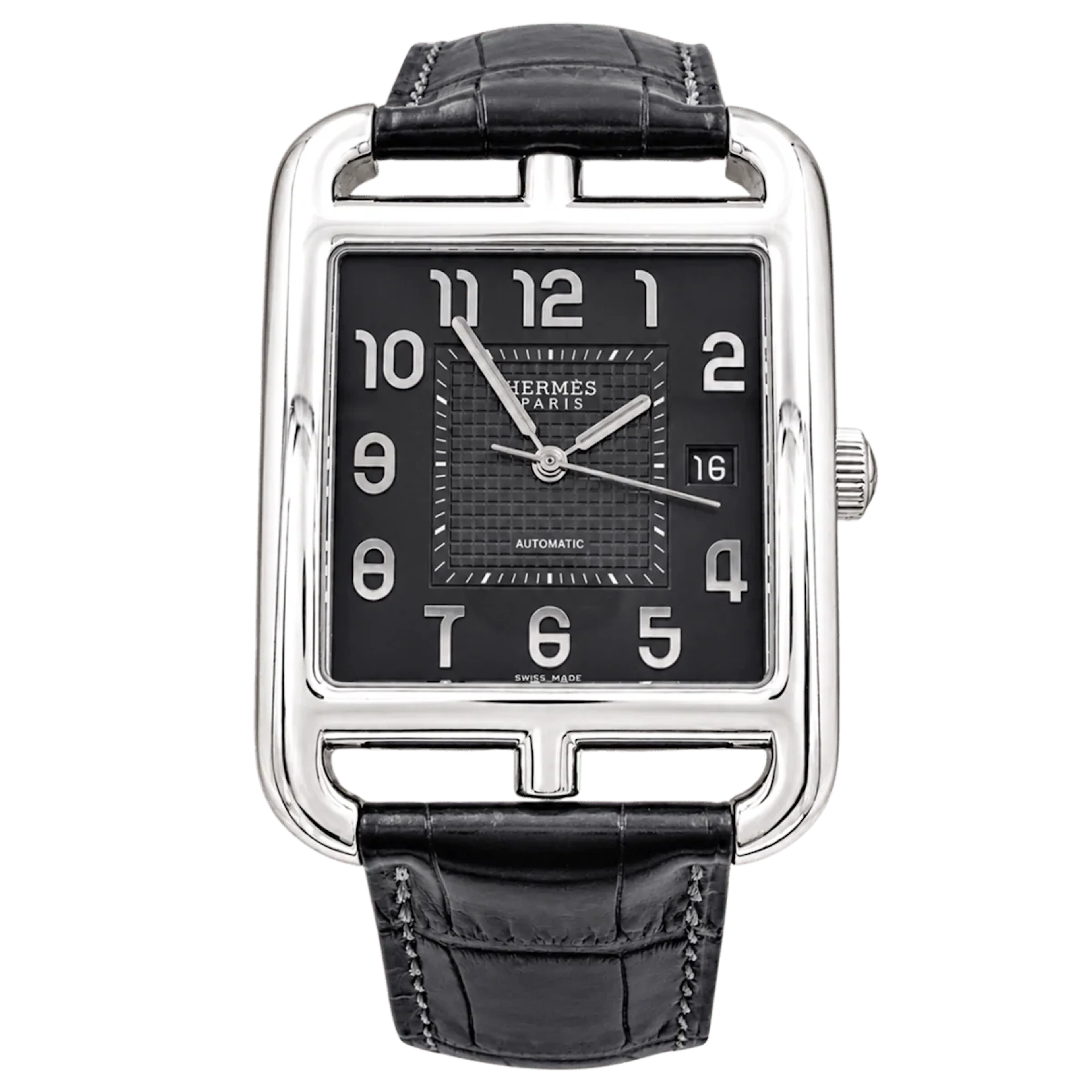 Montre HERMÈS "Cape Cod" GM en acier et cuir