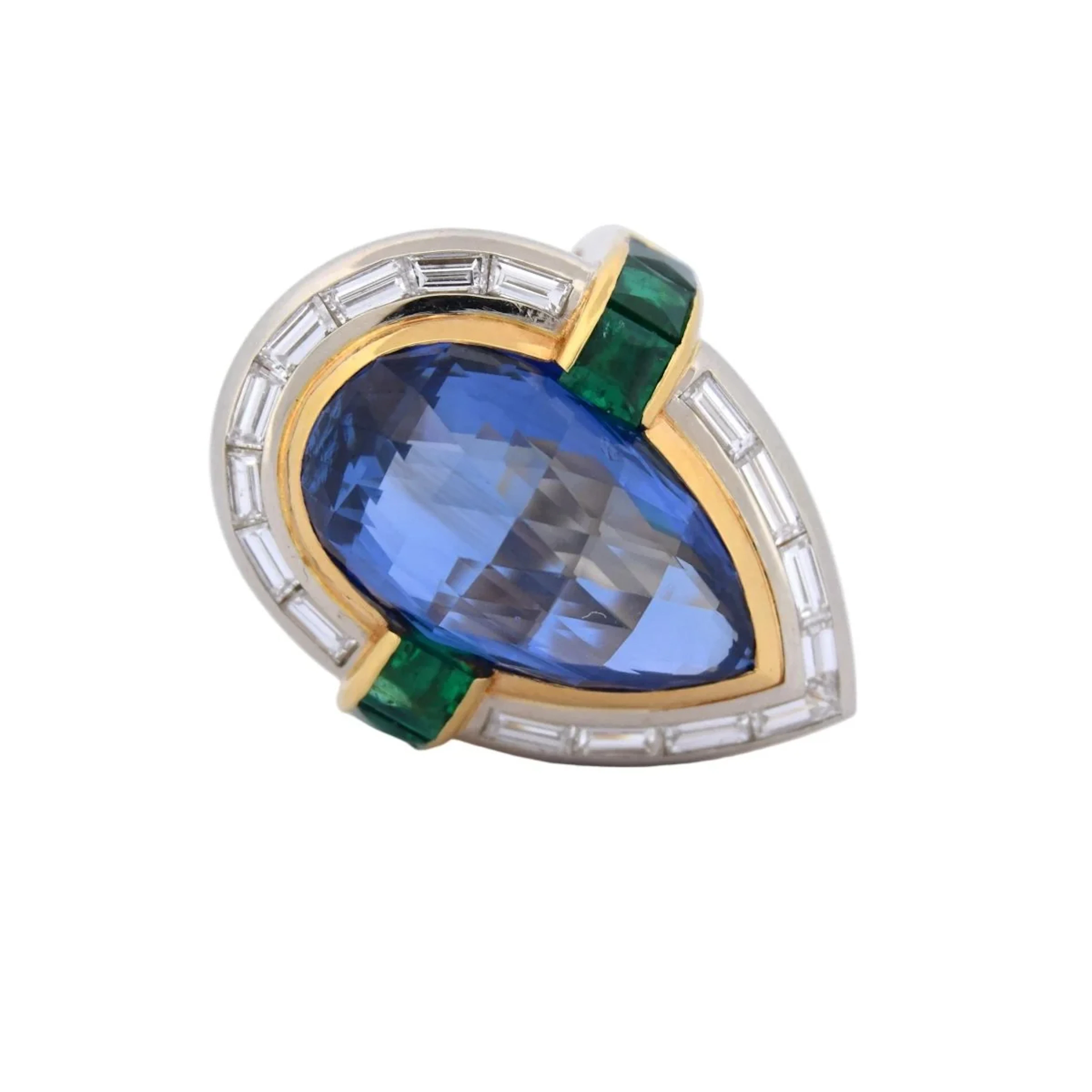 Ring Vintage Cocktail in yellow gold, sapphire, emerald and diamonds