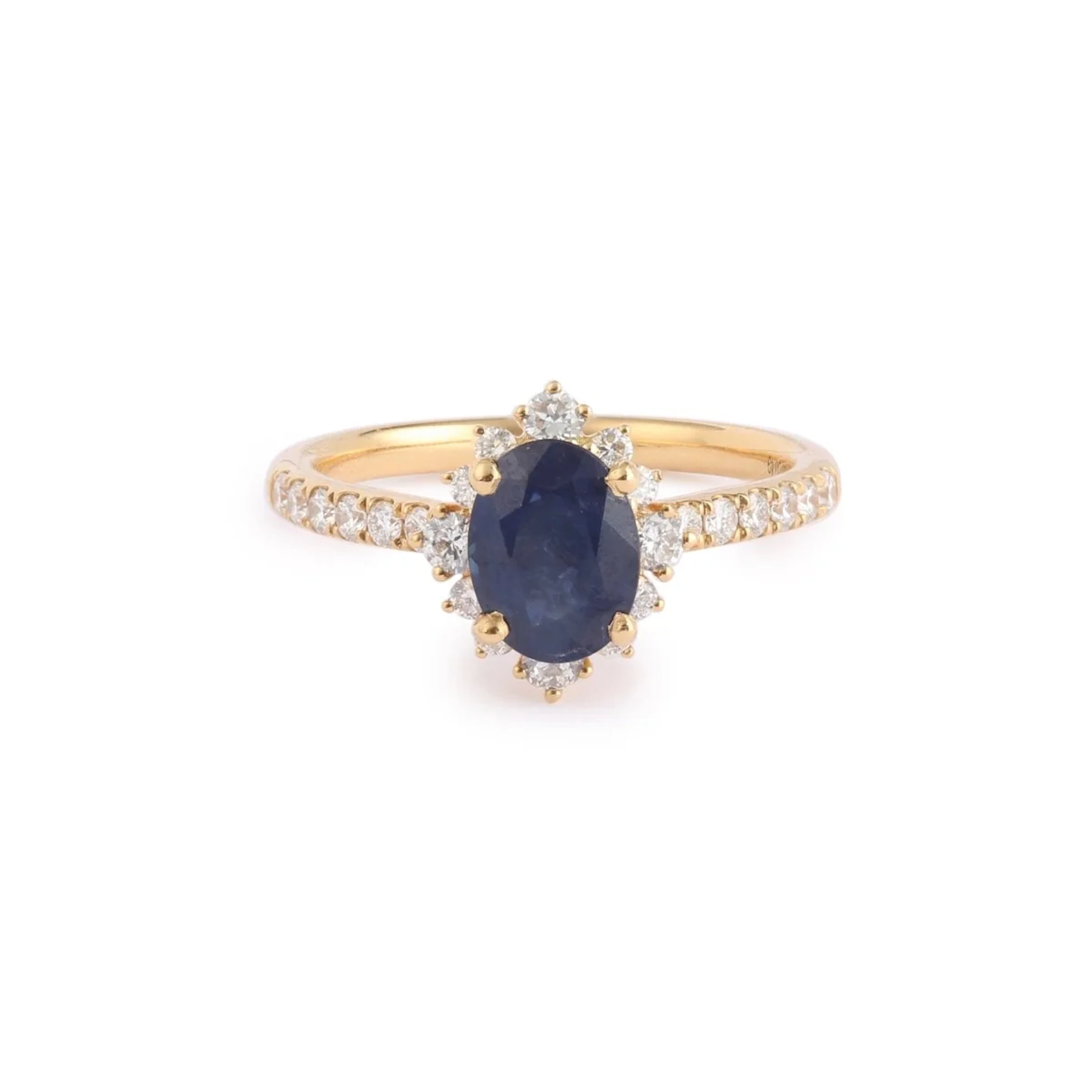 Ring Pompadour Sapphire 1.47 diamonds 18 Carat Yellow Gold