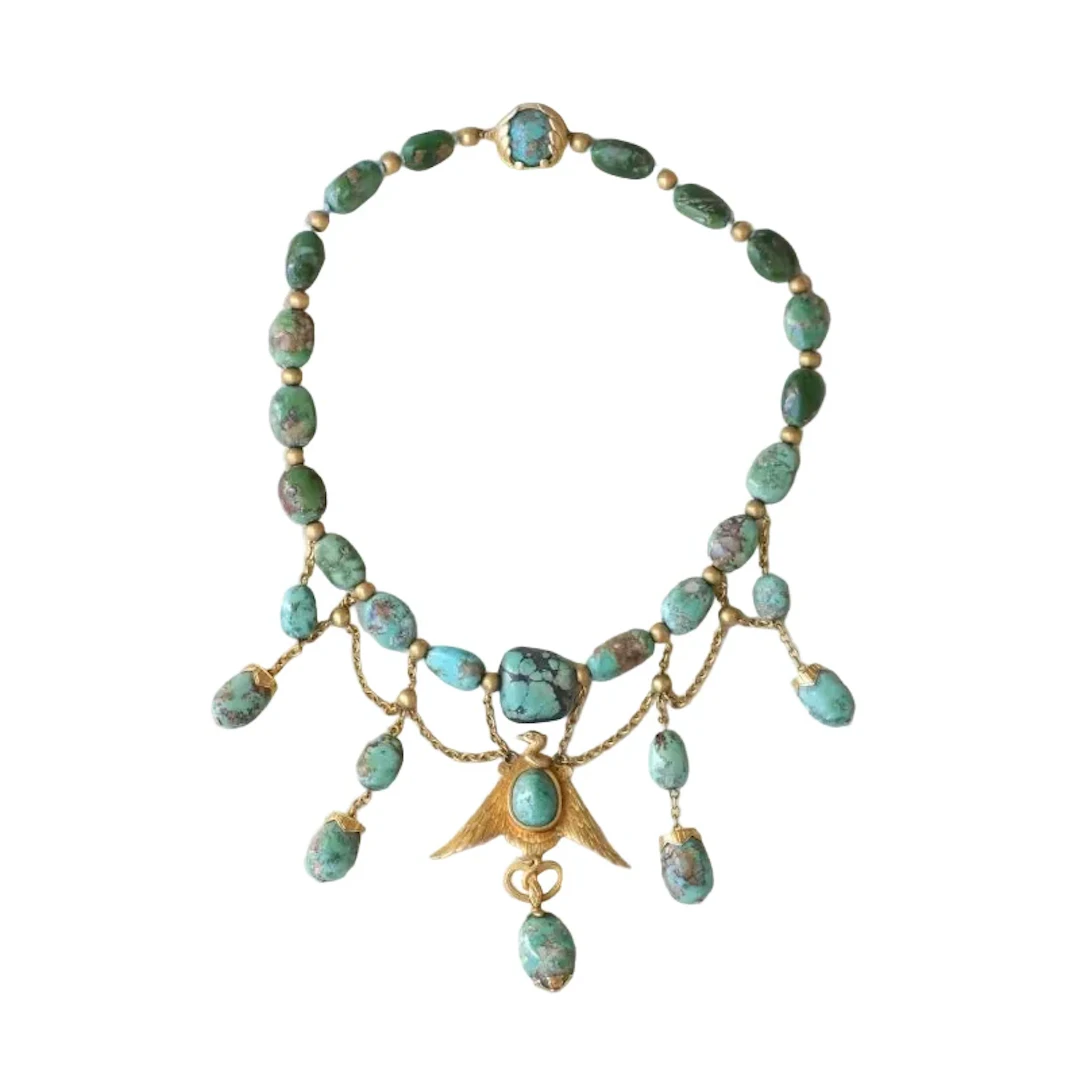Necklace Neo Egyptian in yellow gold and turquoise
