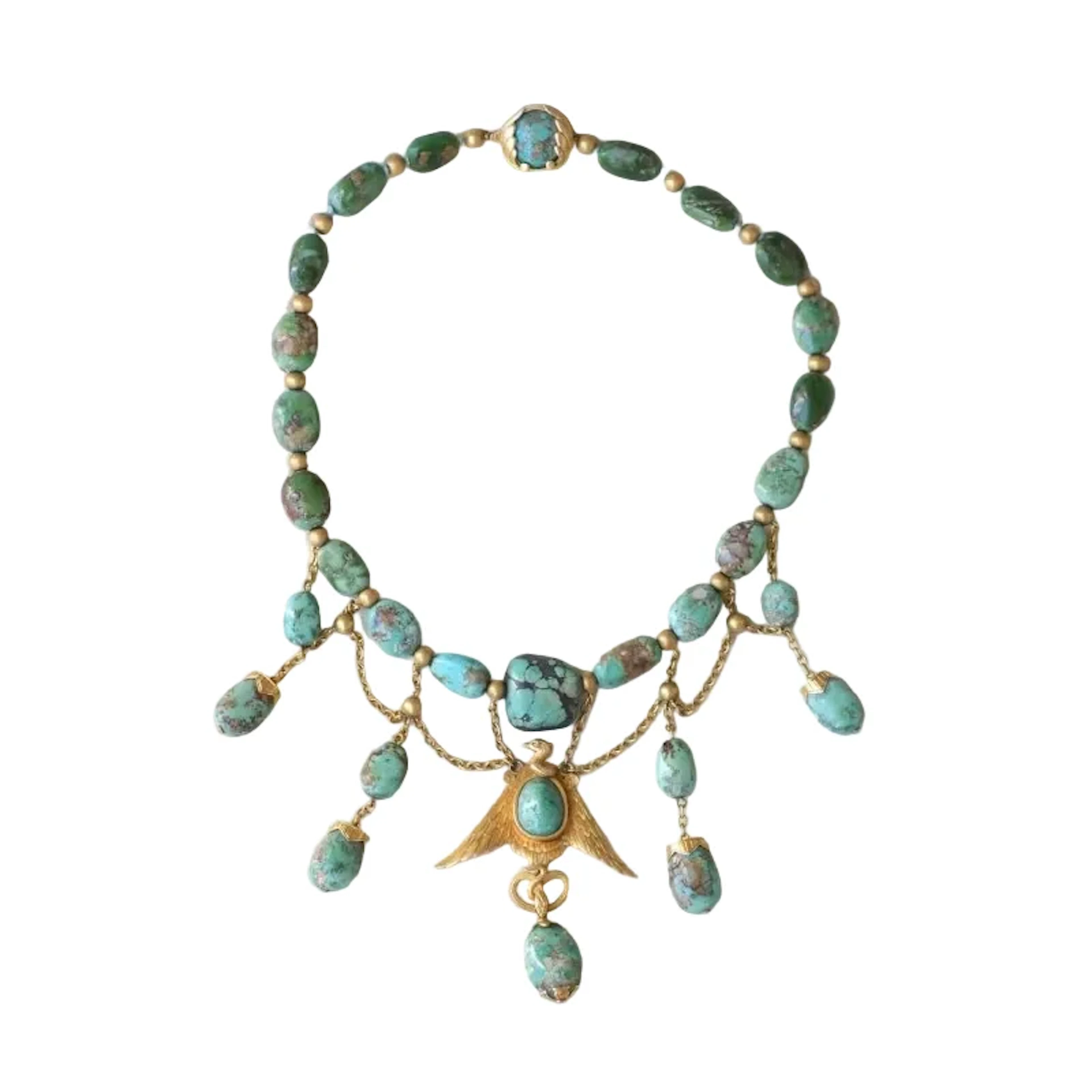 Necklace Neo Egyptian in yellow gold and turquoise