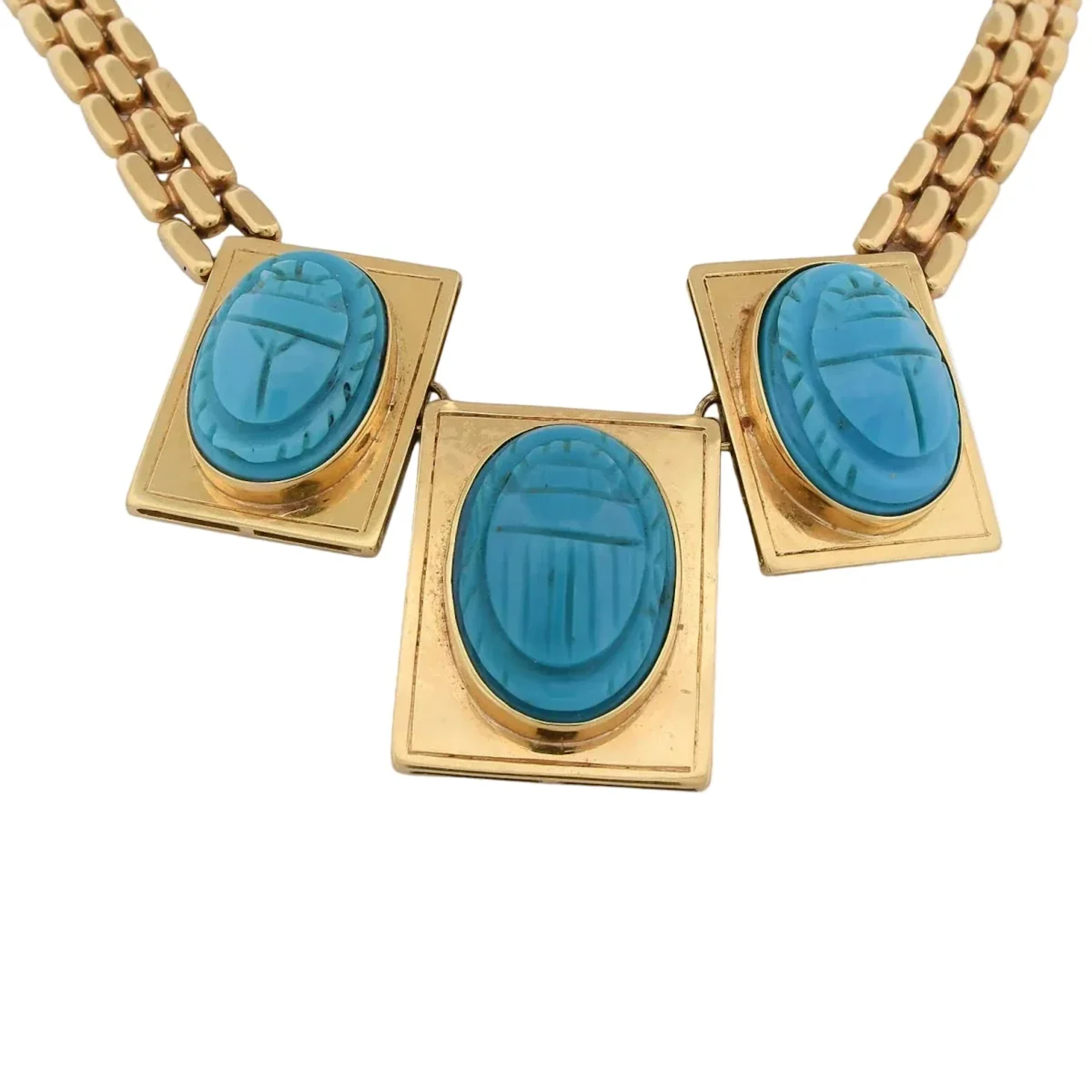 Collier Plastron en or jaune et turquoises