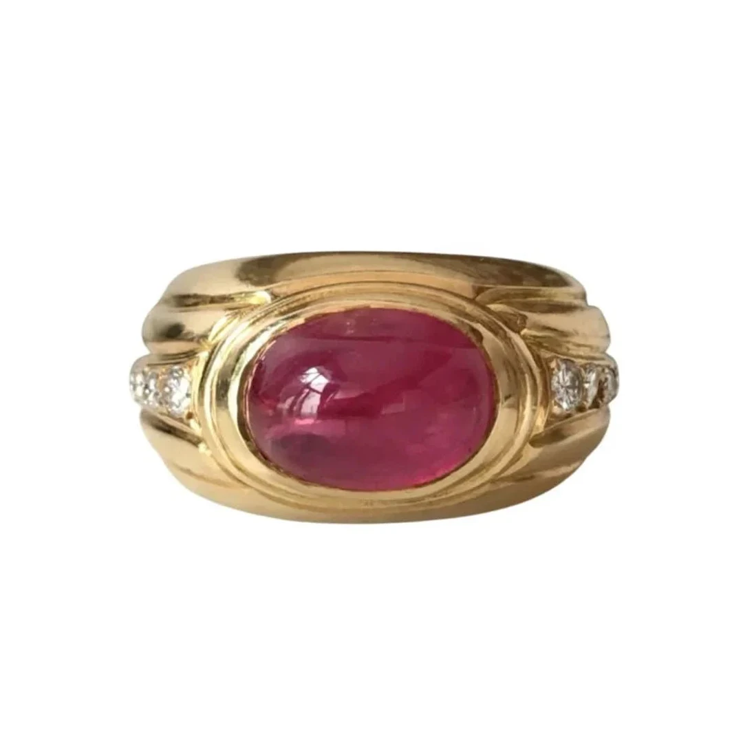 Yellow Gold Bangle Ring with Rubies and Diamonds