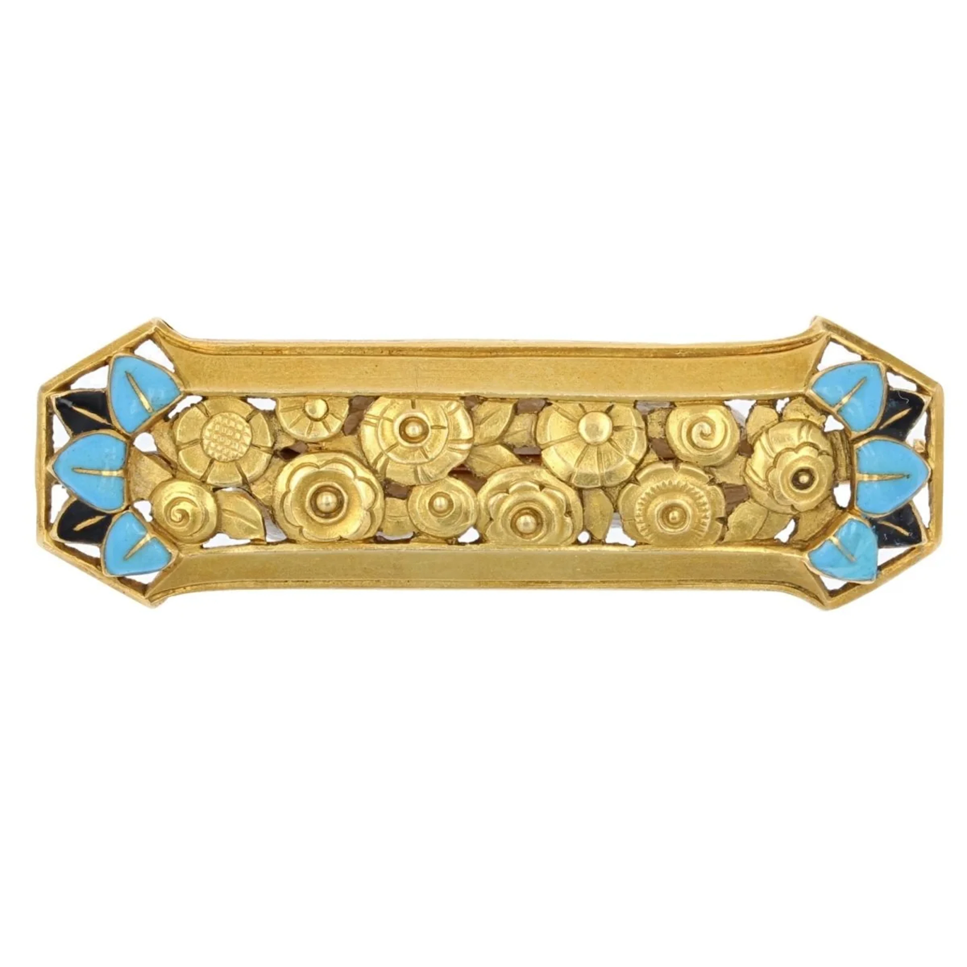 Brooch Pin in yellow gold and enamel