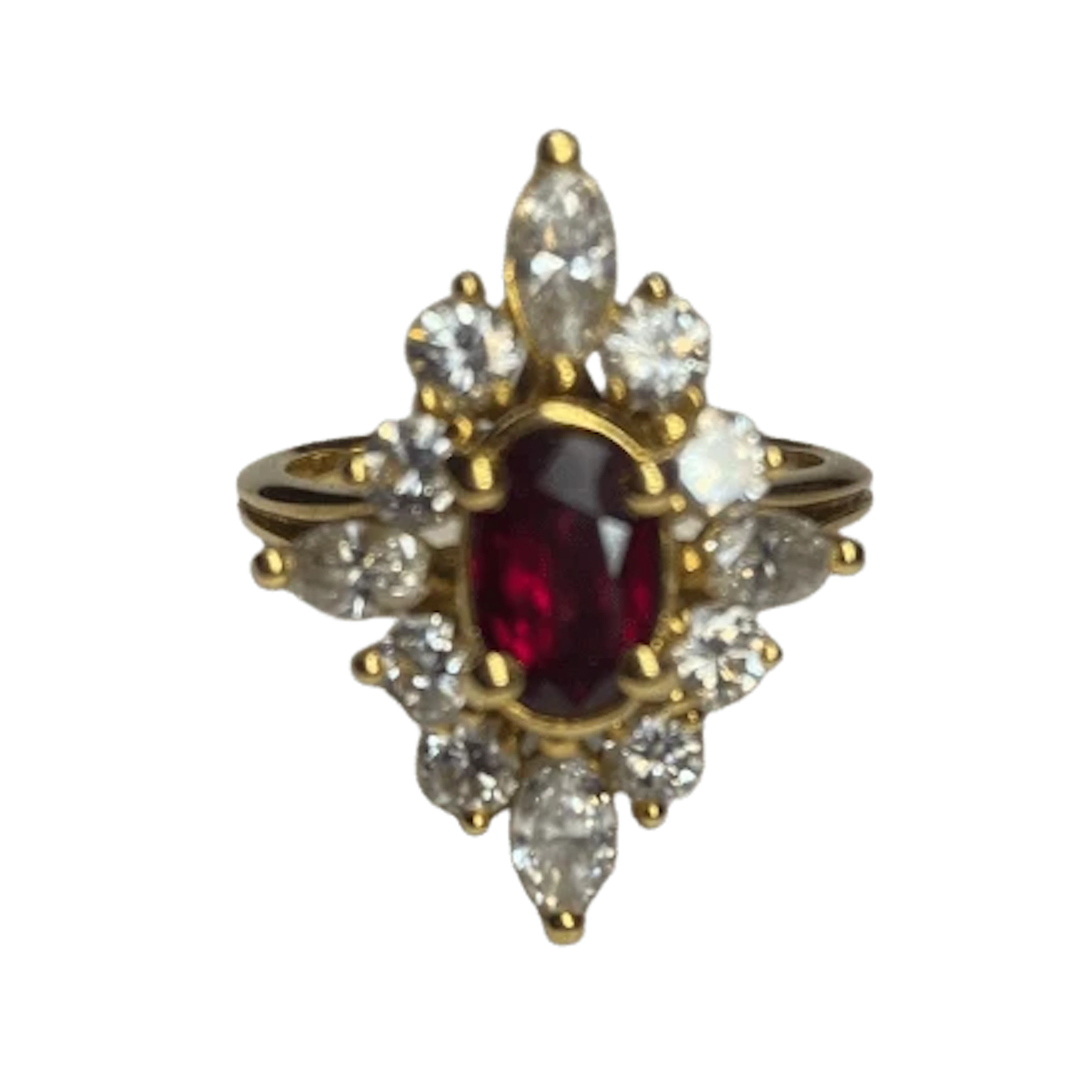 Marquise Ring in Yellow Gold, Rubies, and Diamonds