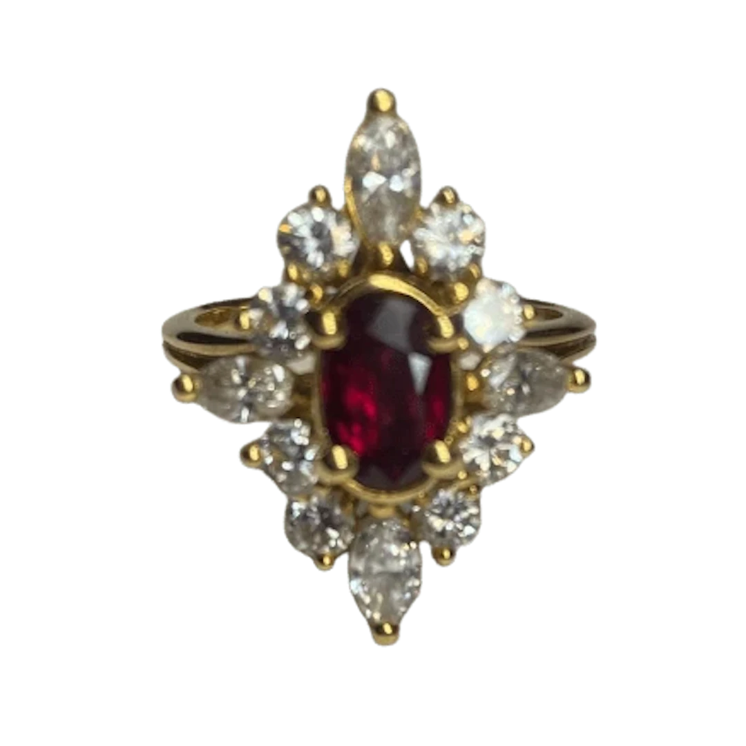Marquise Ring in Yellow Gold, Rubies, and Diamonds