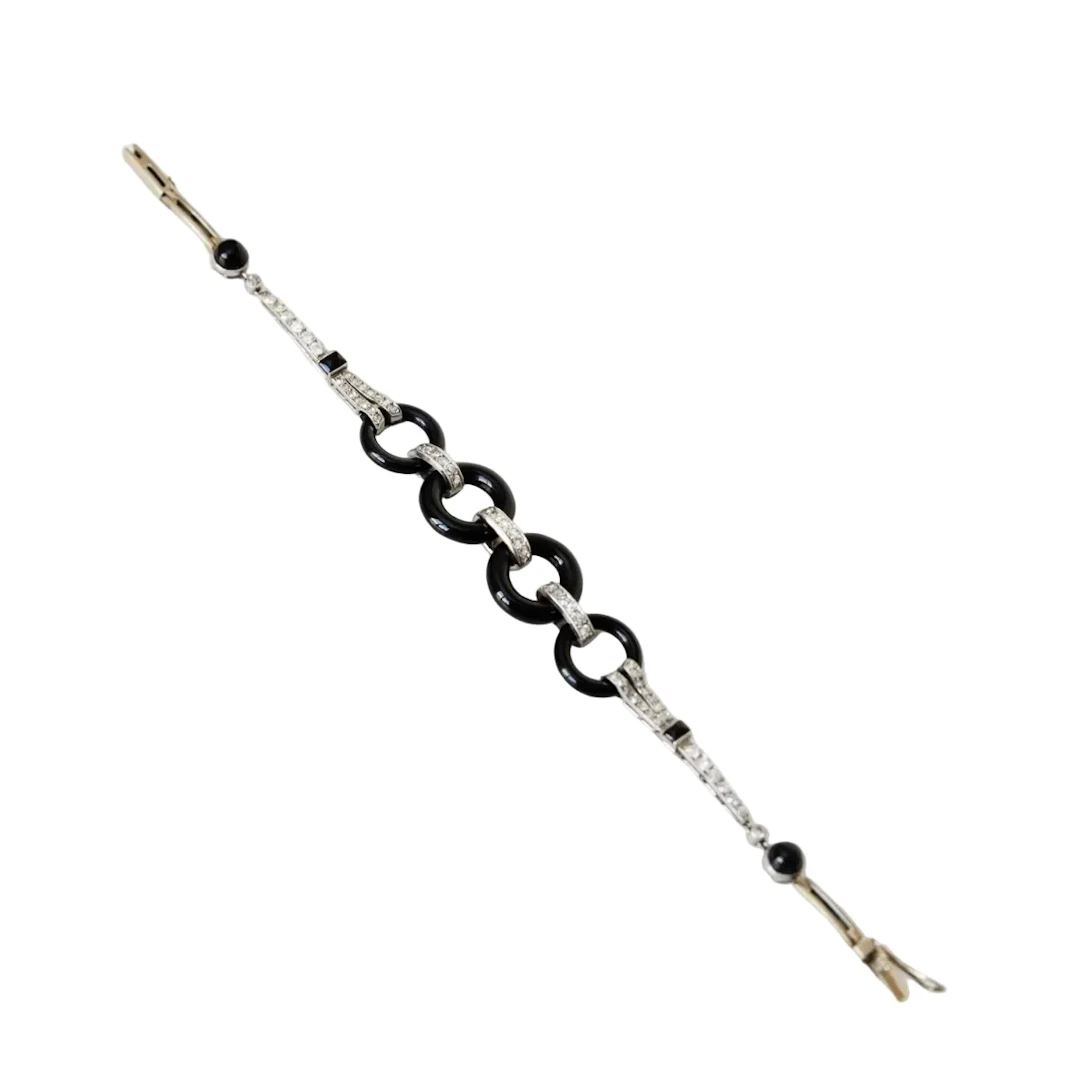 Bracelet en or blanc, onyx et diamants