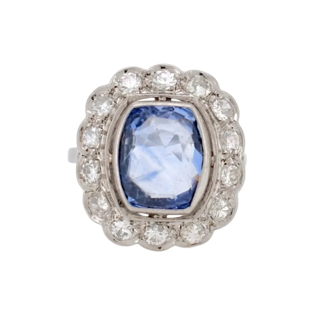 Platinum, Sapphire and Diamond Pompadour Ring