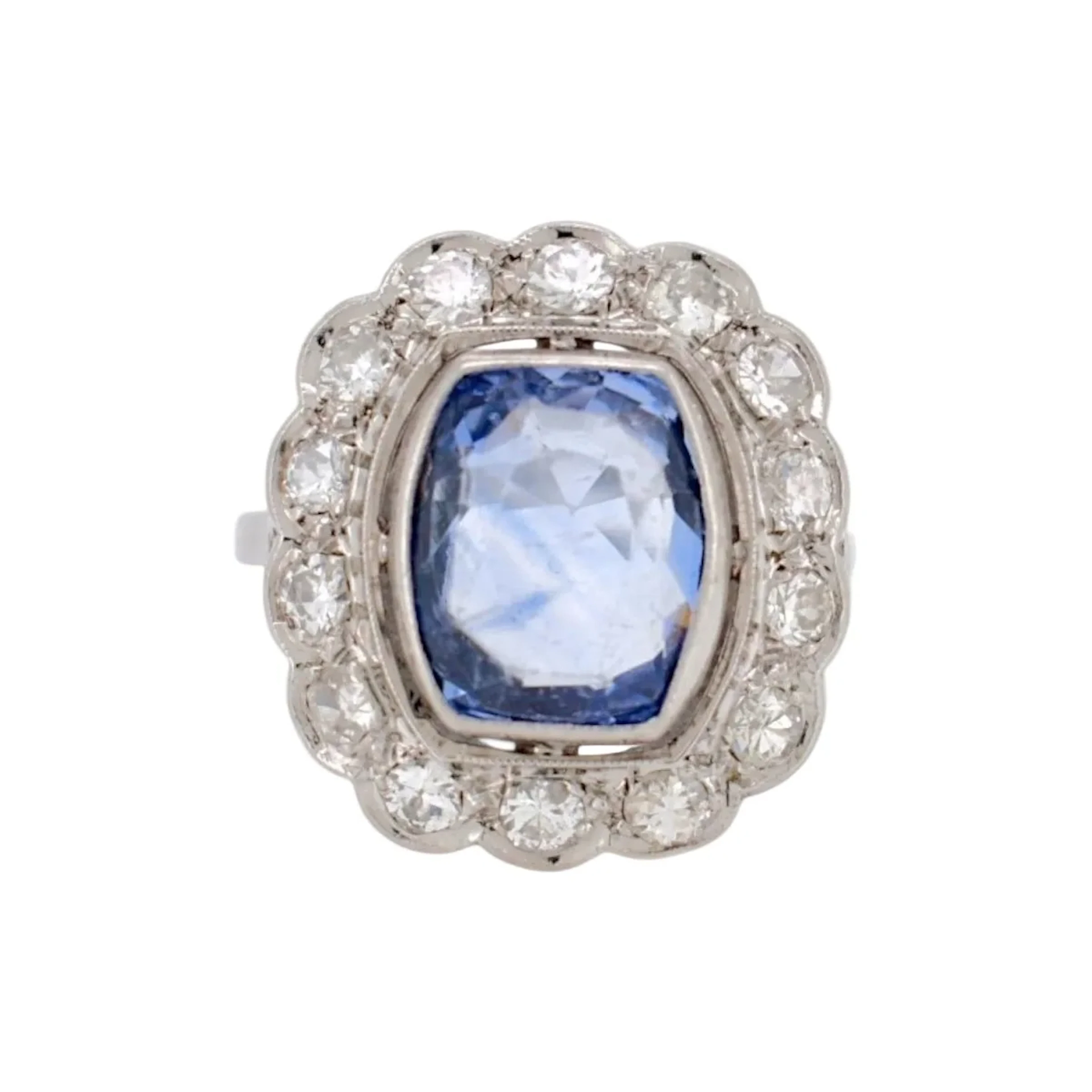 Platinum, Sapphire and Diamond Pompadour Ring