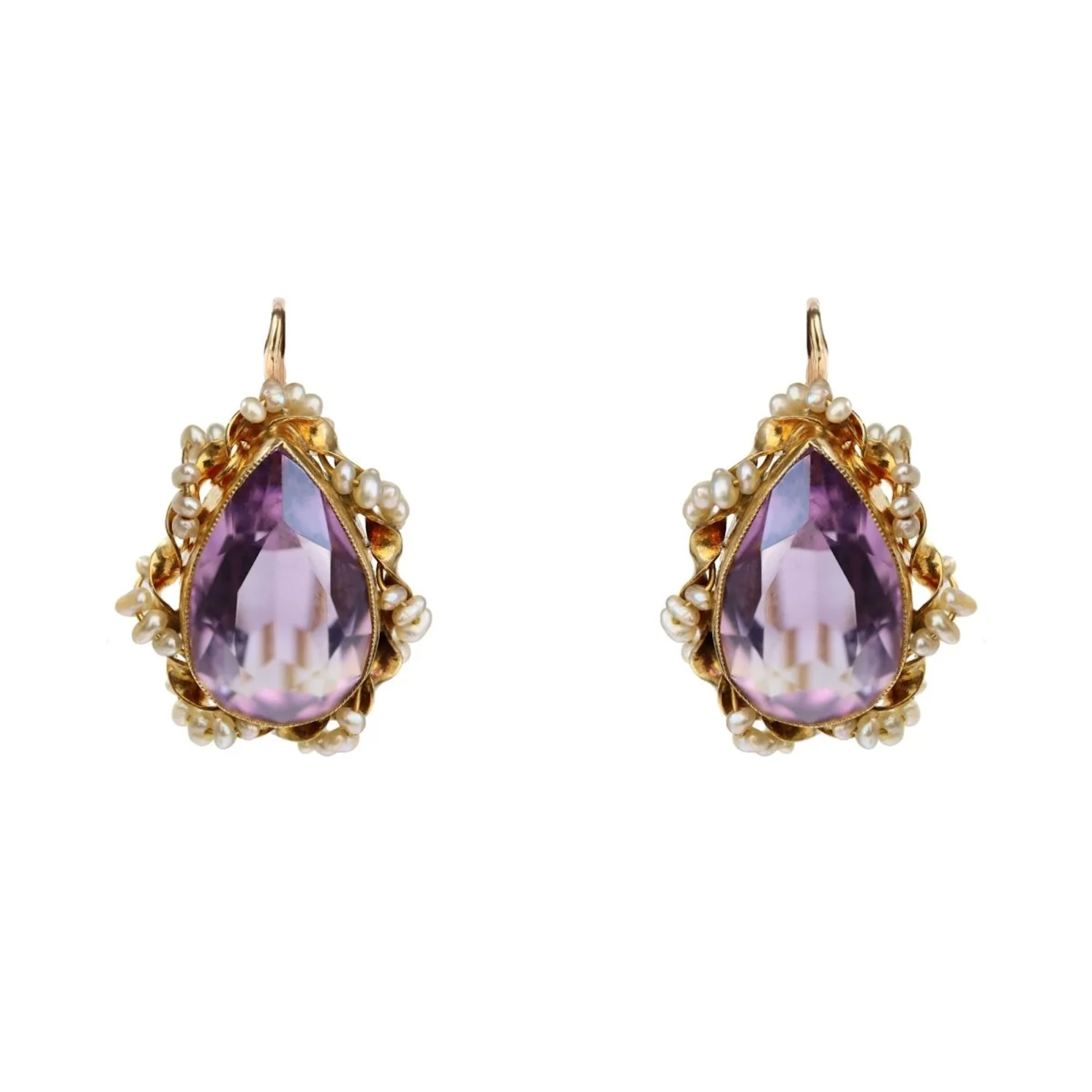 Earrings sleepers in yellow gold and amethyst
