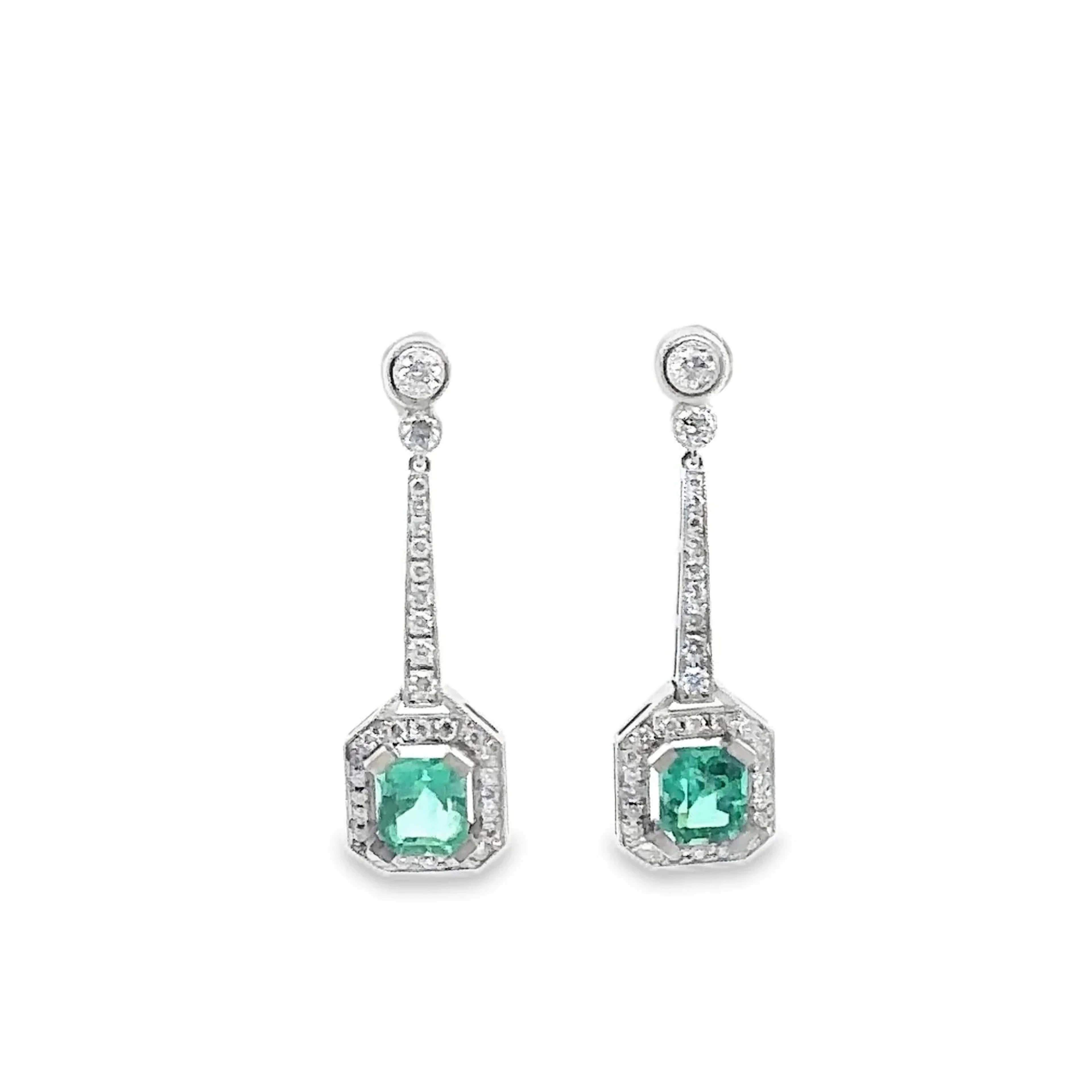 White Gold Dangle Earrings with Emeralds and Diamonds