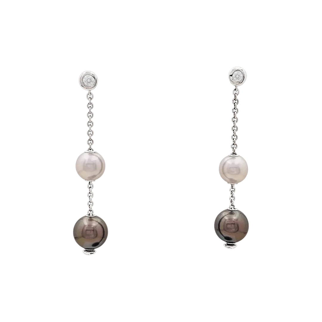 MIKIMOTO White gold, pearl and diamond Drop earrings