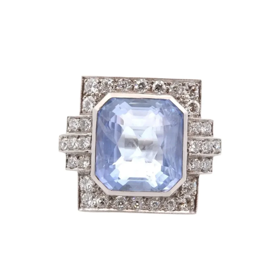 Platinum, sapphire and diamond ring