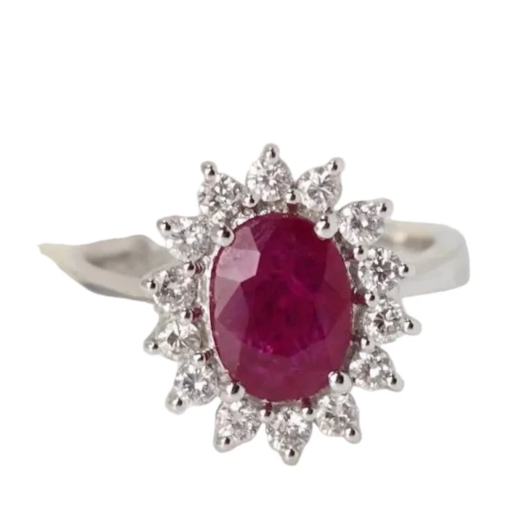 Ring Marguerite in white gold, ruby and diamonds
