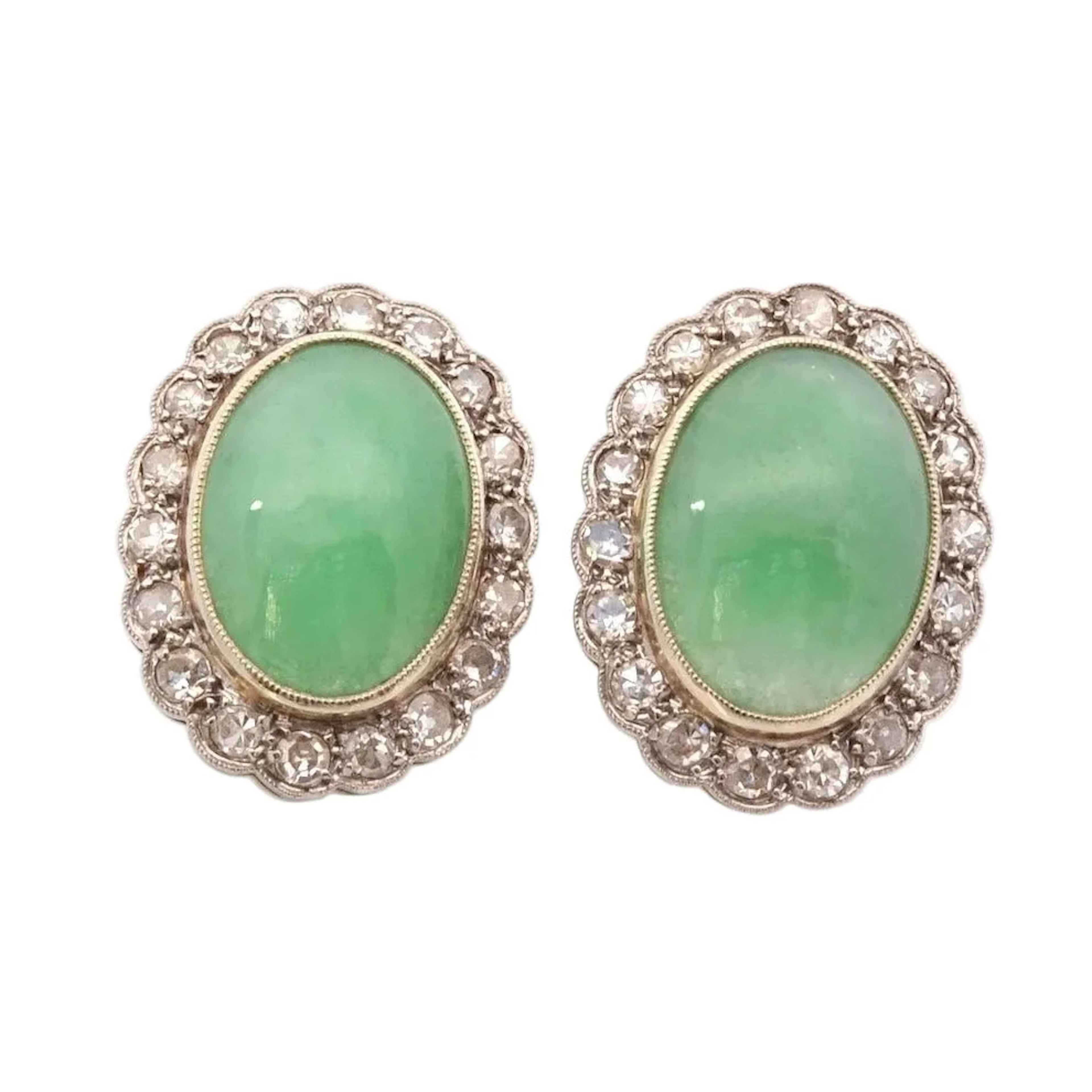 Earrings Chips in yellow gold, paltinium, jade and diamonds