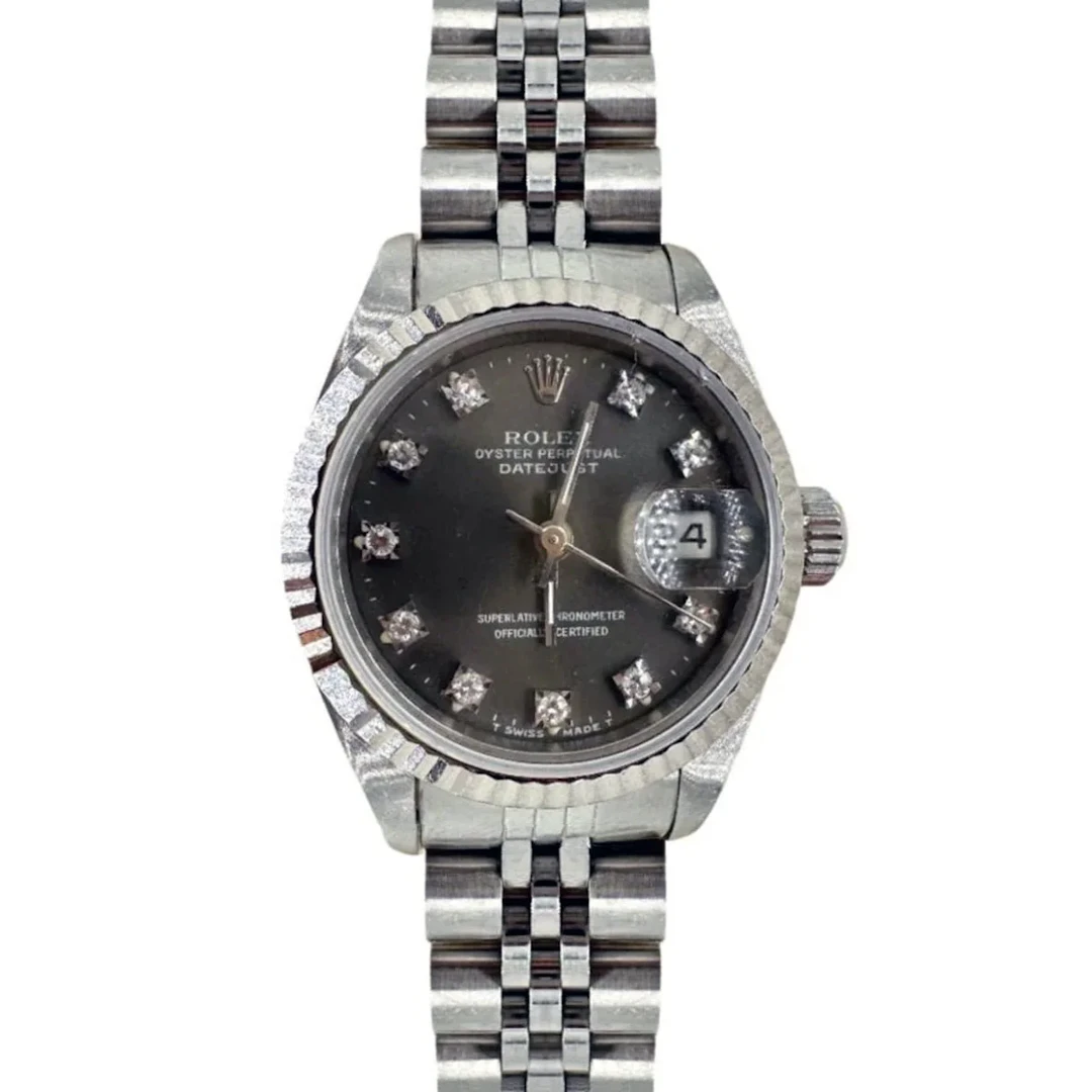 ROLEX "Oyster Perpetual" watch in steel and diamonds