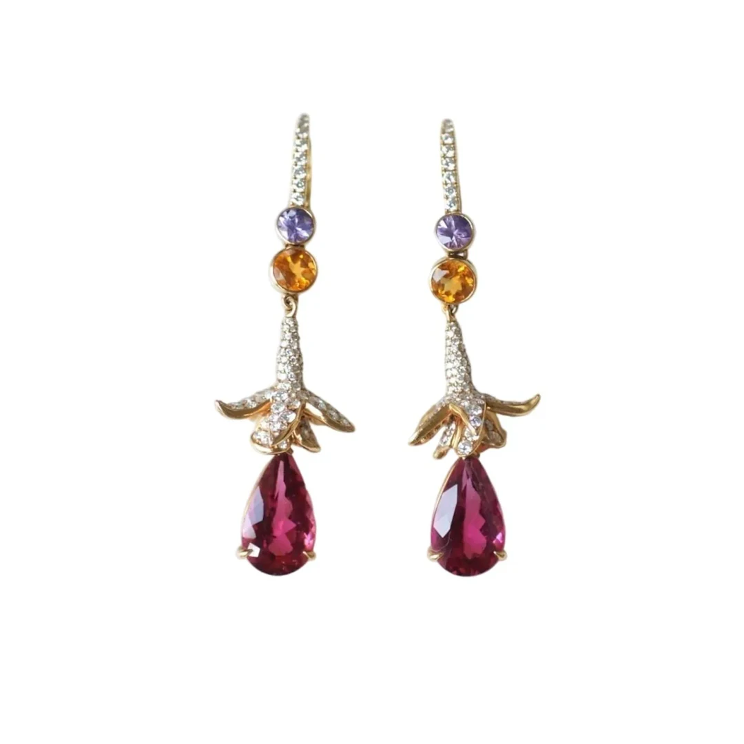 LORENZ BAÜMER drop earrings in yellow gold, sapphires, heliodors