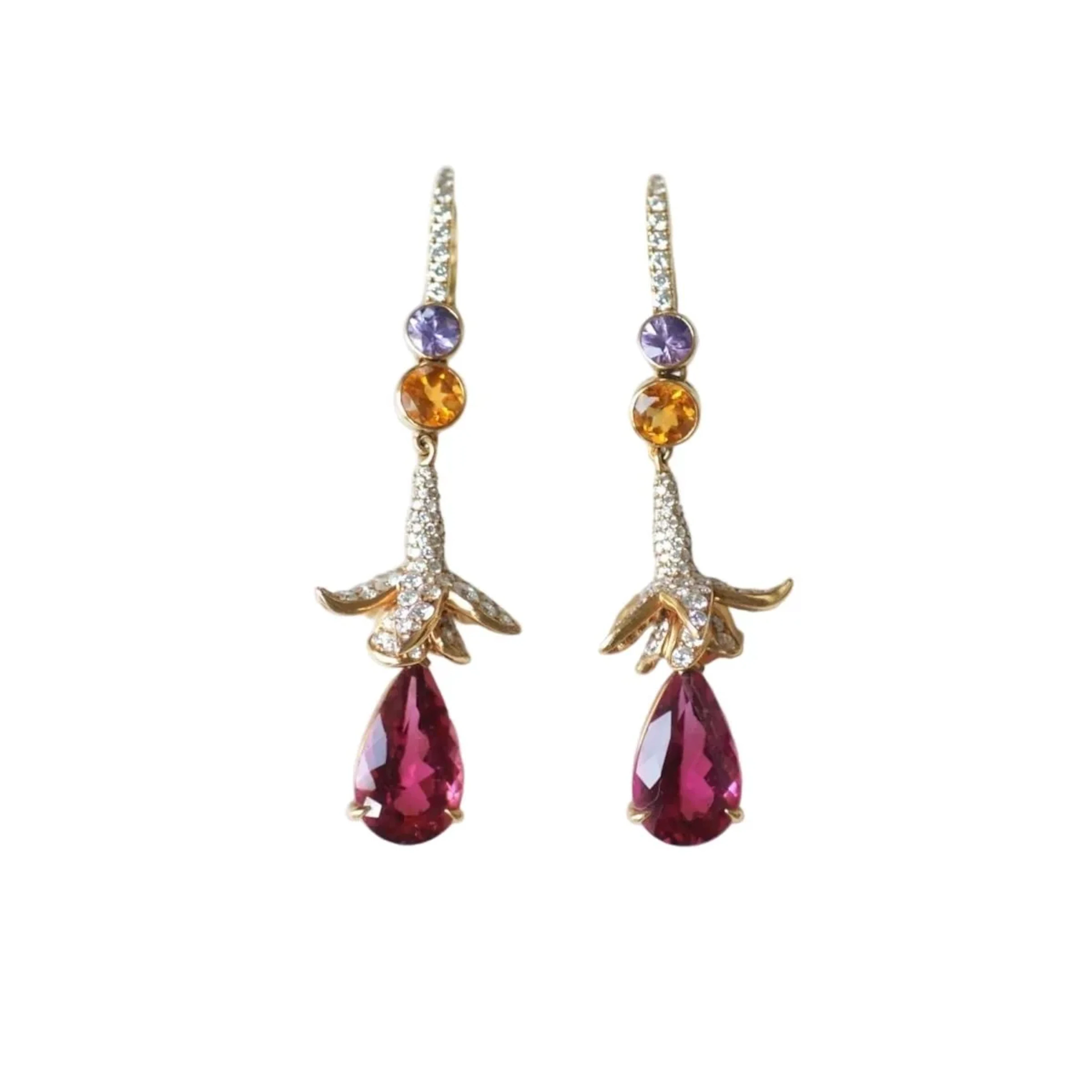 LORENZ BAÜMER drop earrings in yellow gold, sapphires, heliodors