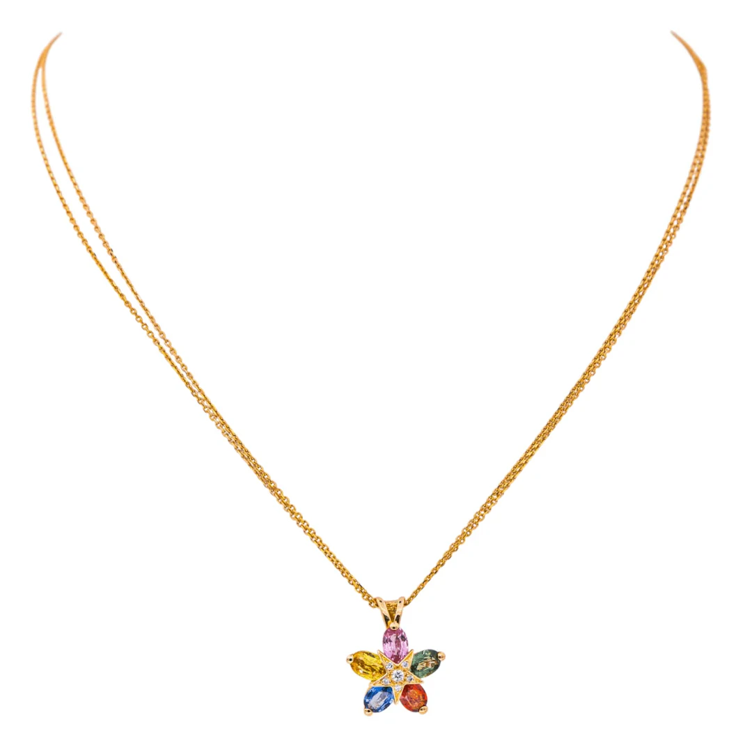 Necklace Pendant in rose gold, sapphires, rubies and diamonds