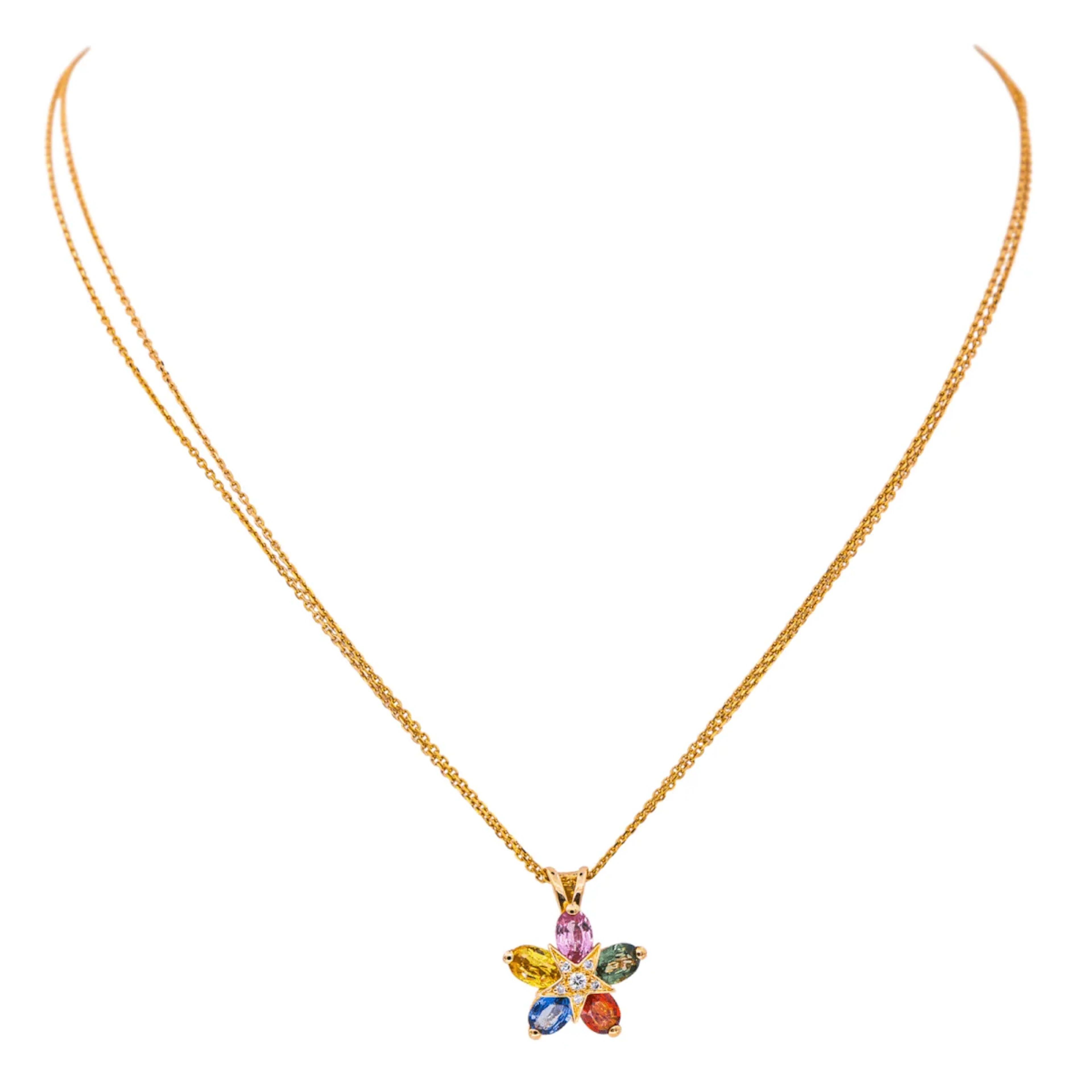 Necklace Pendant in rose gold, sapphires, rubies and diamonds