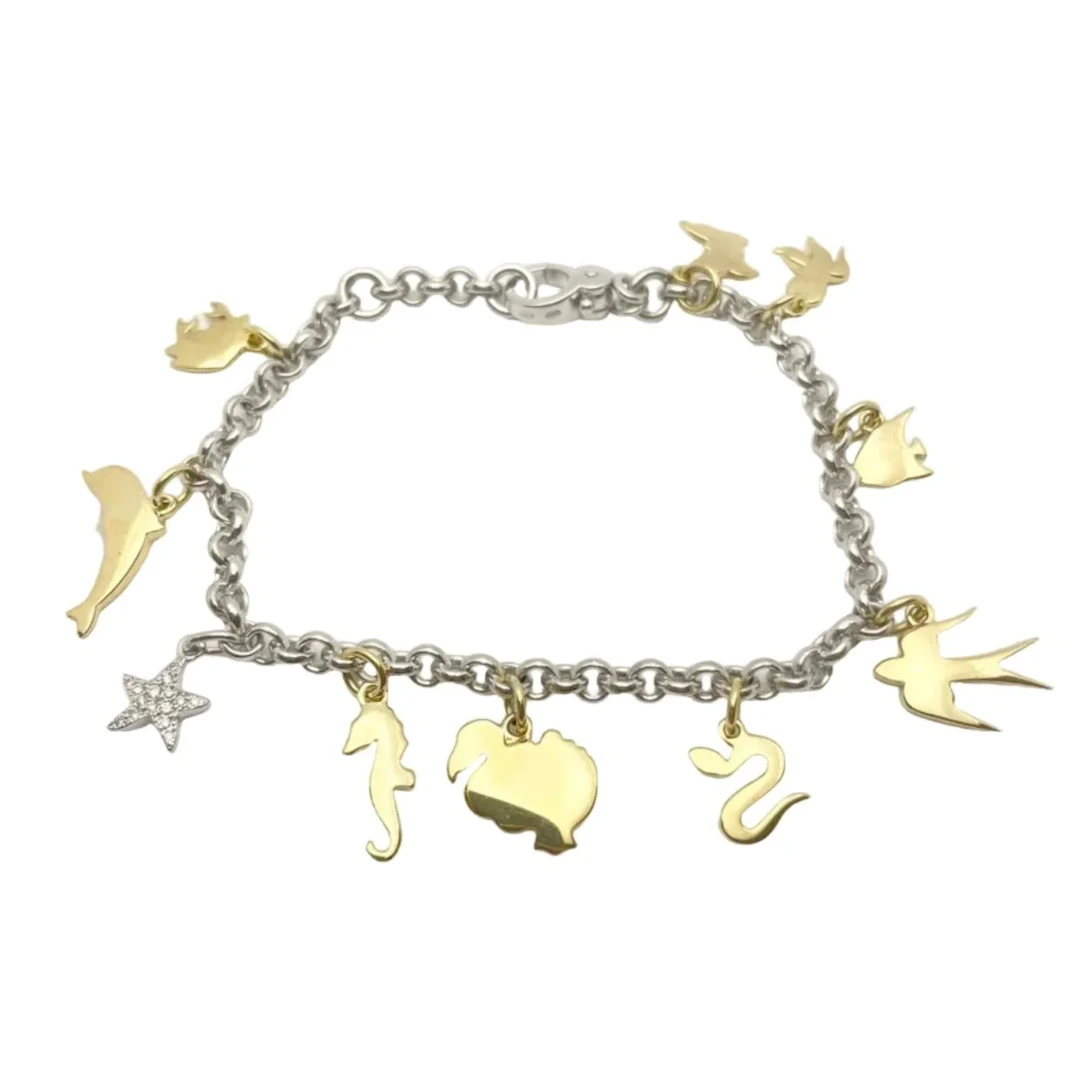 Bracelet POMELLATO charms in white gold, yellow gold and diamonds