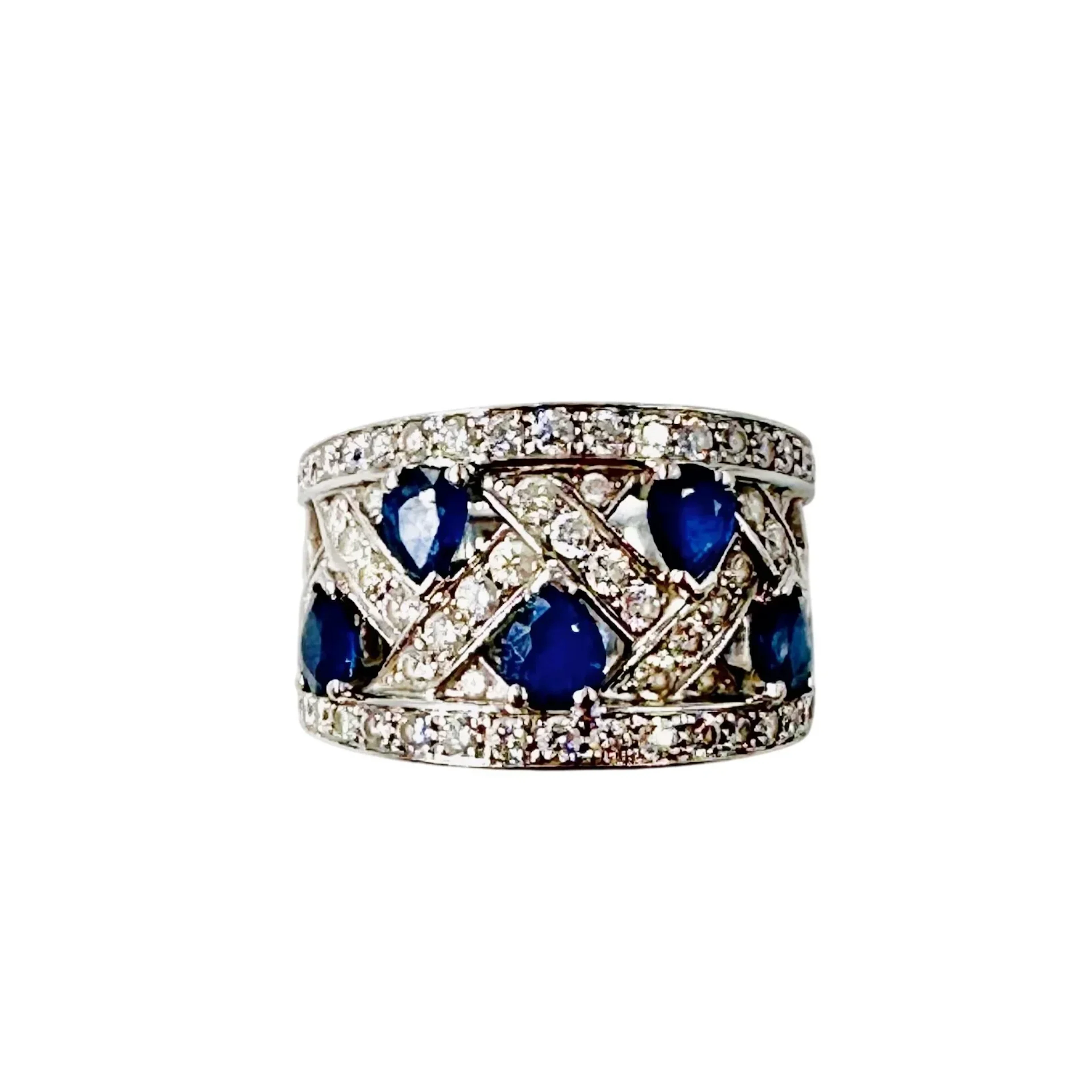 White Gold Band Ring with Sapphires and Diamonds
