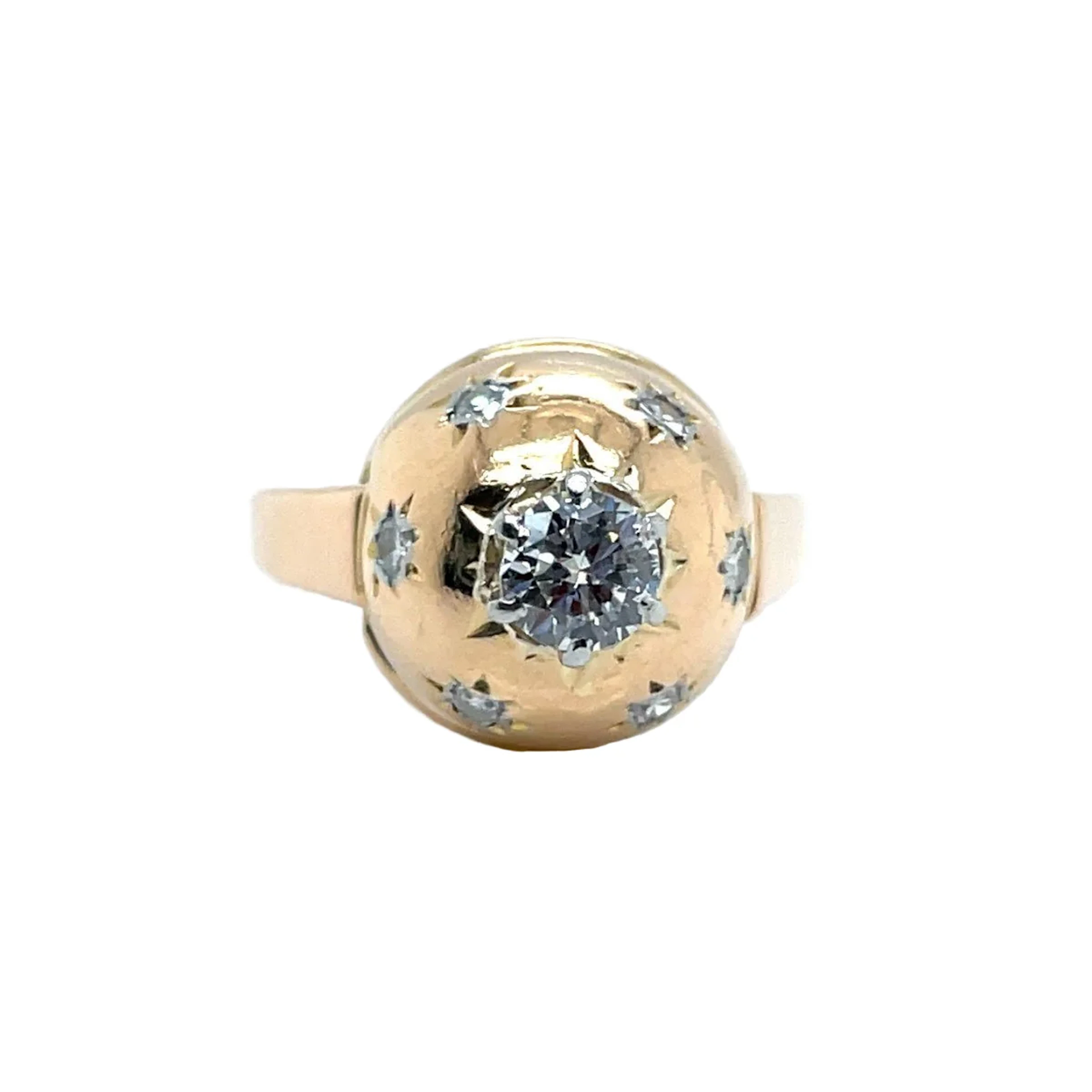 "Constellation" Dome Ring in yellow gold, Platinum, and Diamonds