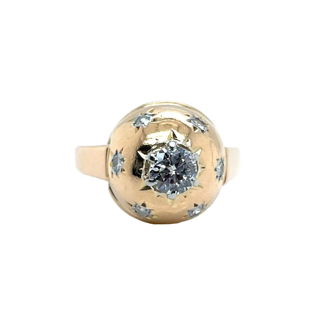 "Constellation" Dome Ring in yellow gold, Platinum, and Diamonds