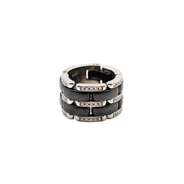 Bague Bandeau CHANEL "Ultra" en or blanc, céramique et diamants