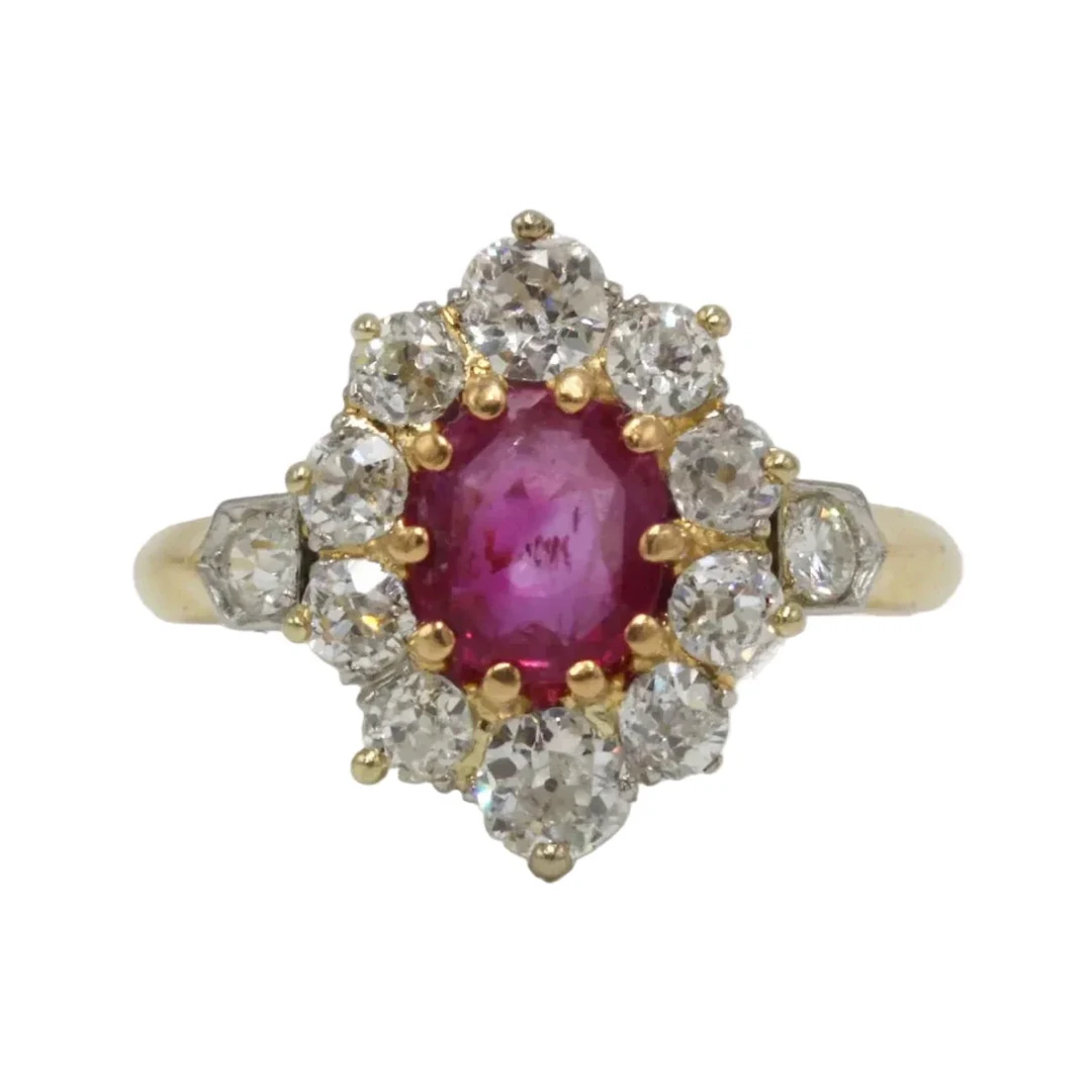 Marguerite Ring in yellow gold, Platinum, Rubies, and Diamonds