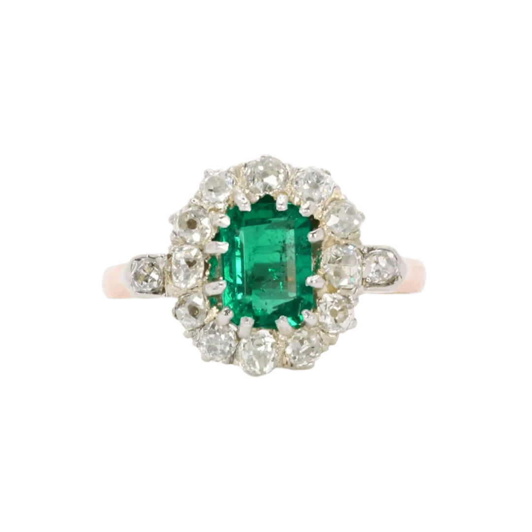 Marguerite Ring in White gold, Rose gold, Emerald, and Diamonds