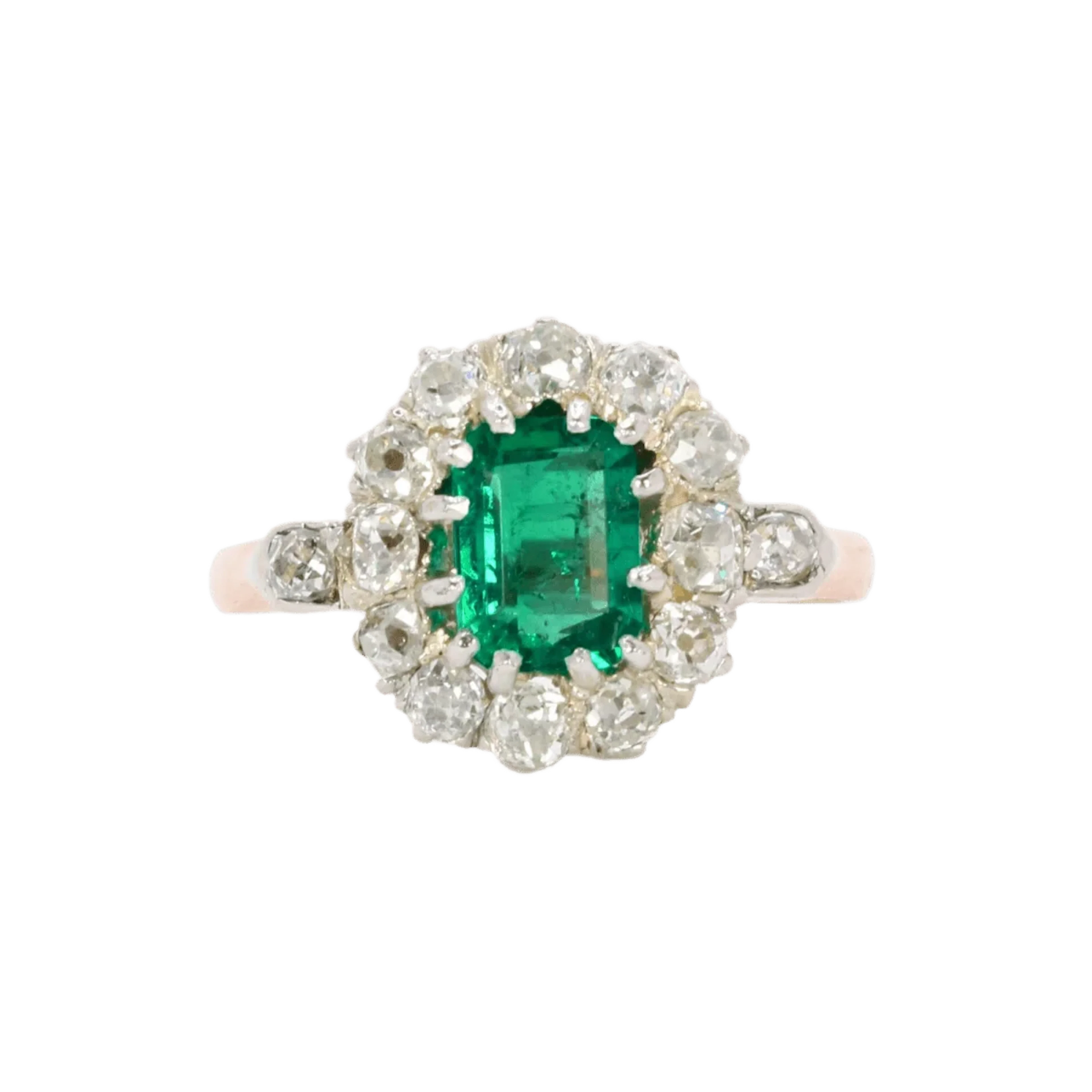 Marguerite Ring in White gold, Rose gold, Emerald, and Diamonds