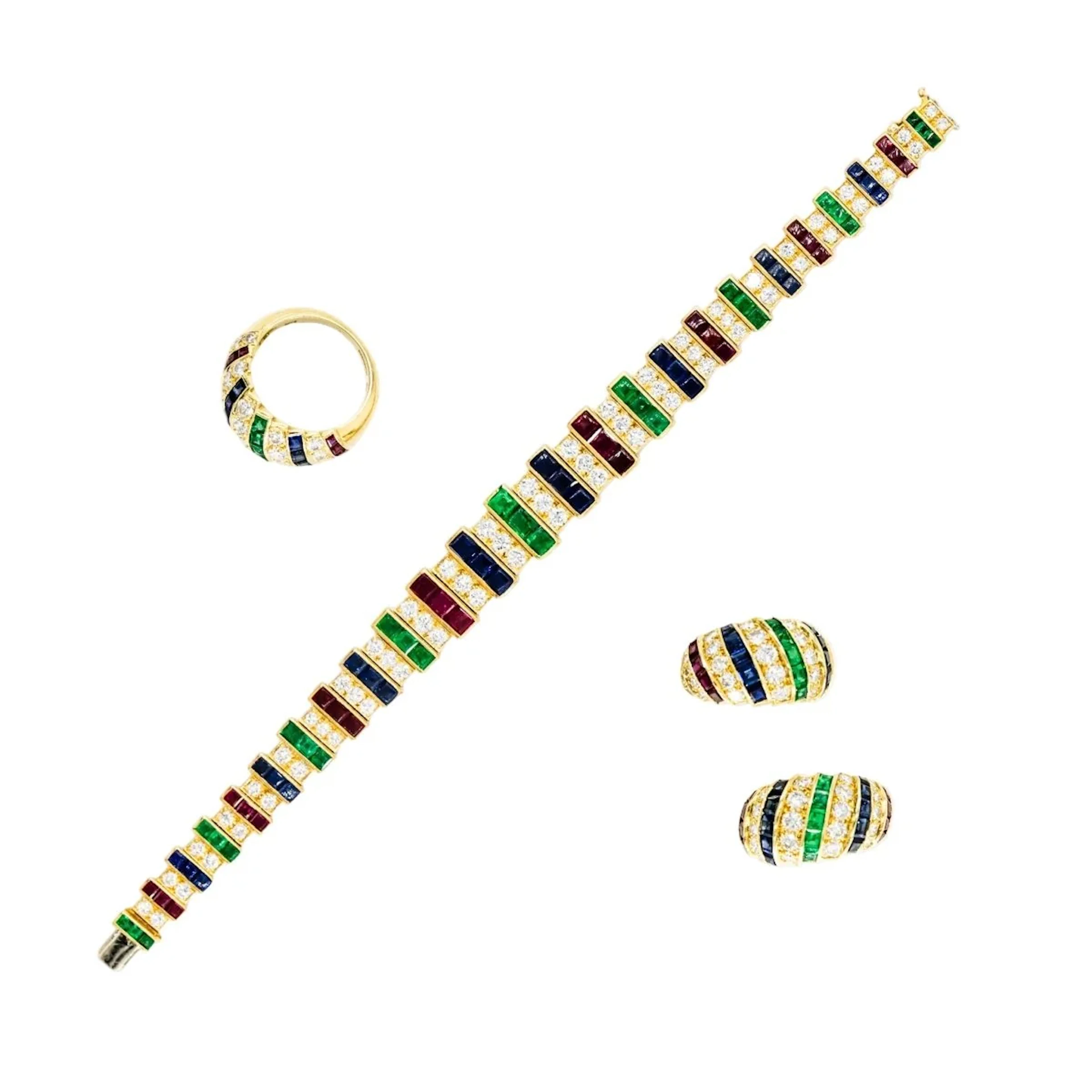 CARTIER jewelry set in yellow gold, with sapphires, emeralds, rubies