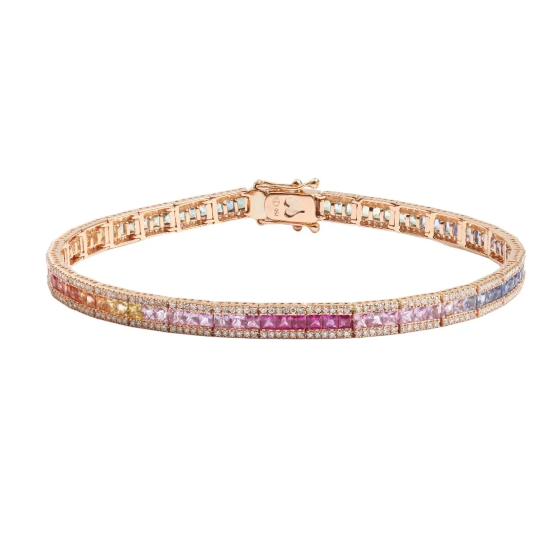 Bracelet Tennis 5.70 Carats Rainbow Sapphires & diamonds 18-carat pink gold