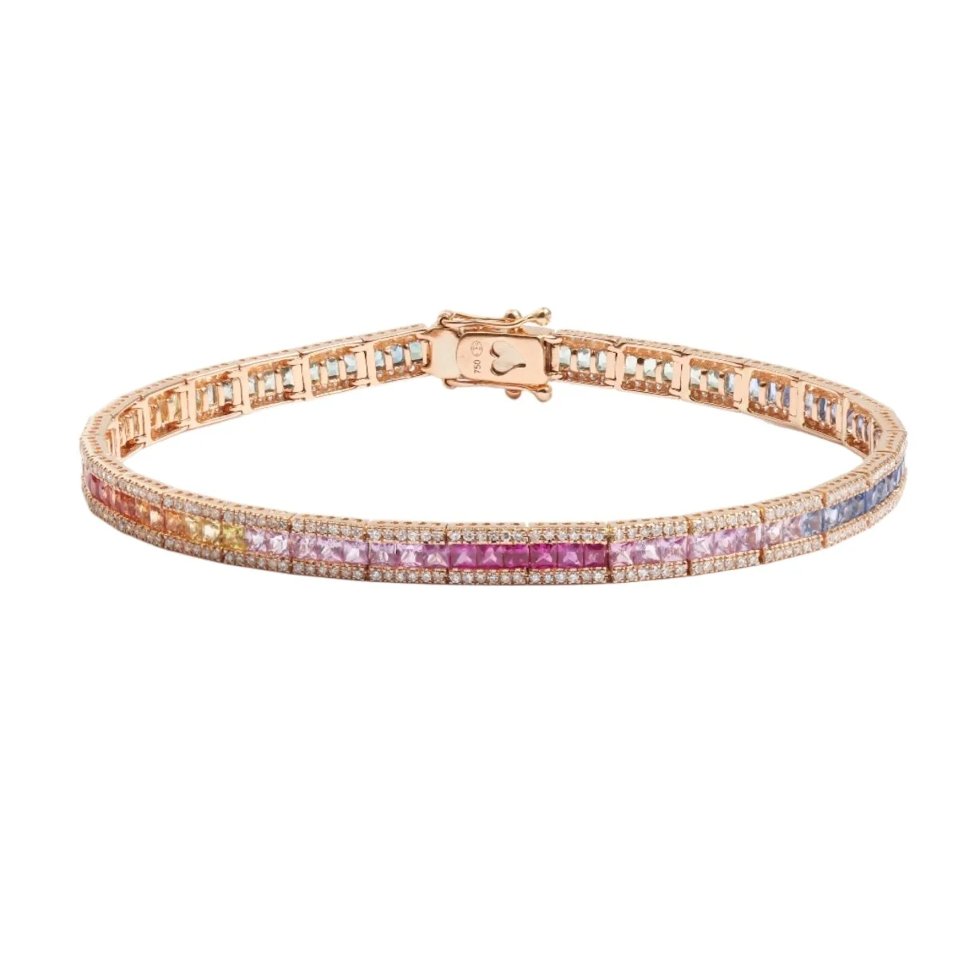 Bracelet Tennis 5.70 Carats Rainbow Sapphires & diamonds 18-carat pink gold