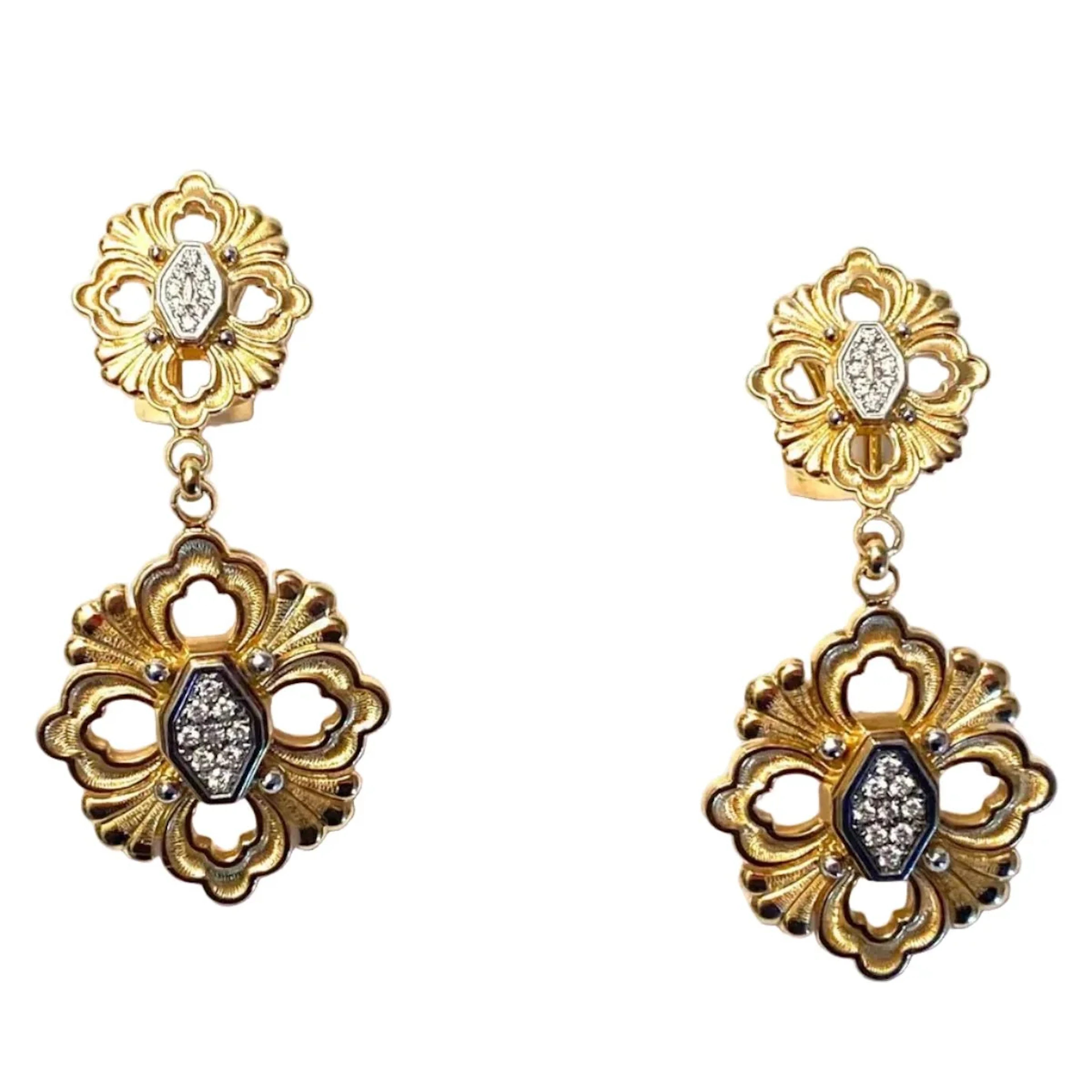 BUCCELLATI "Opéra" Drop Earrings in white gold, yellow gold, and diamonds